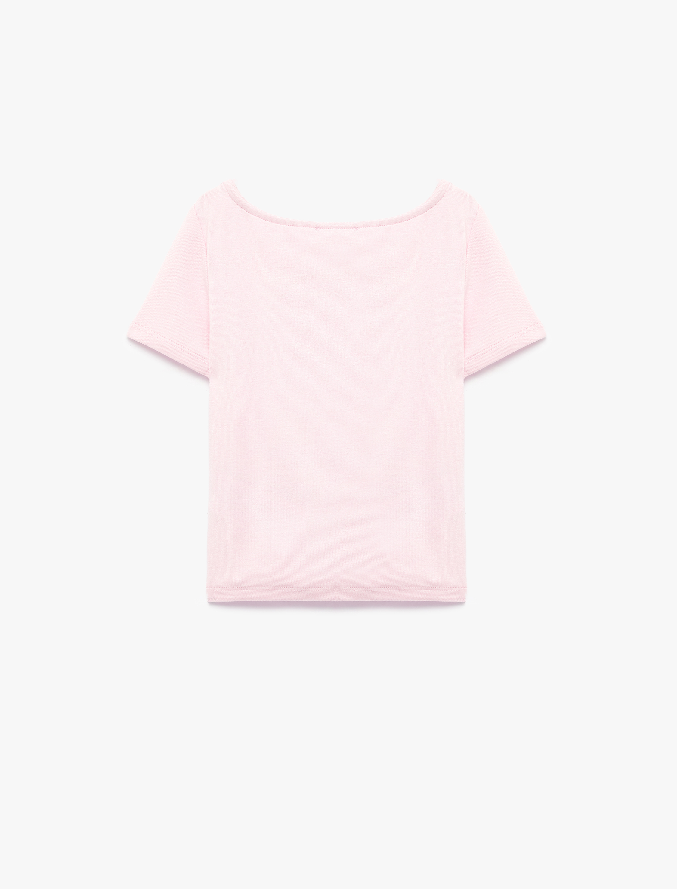  Kız Çocuk Drape Detaylı Yuvarlak Kayık Yaka Kısa Kollu Modal Tişört