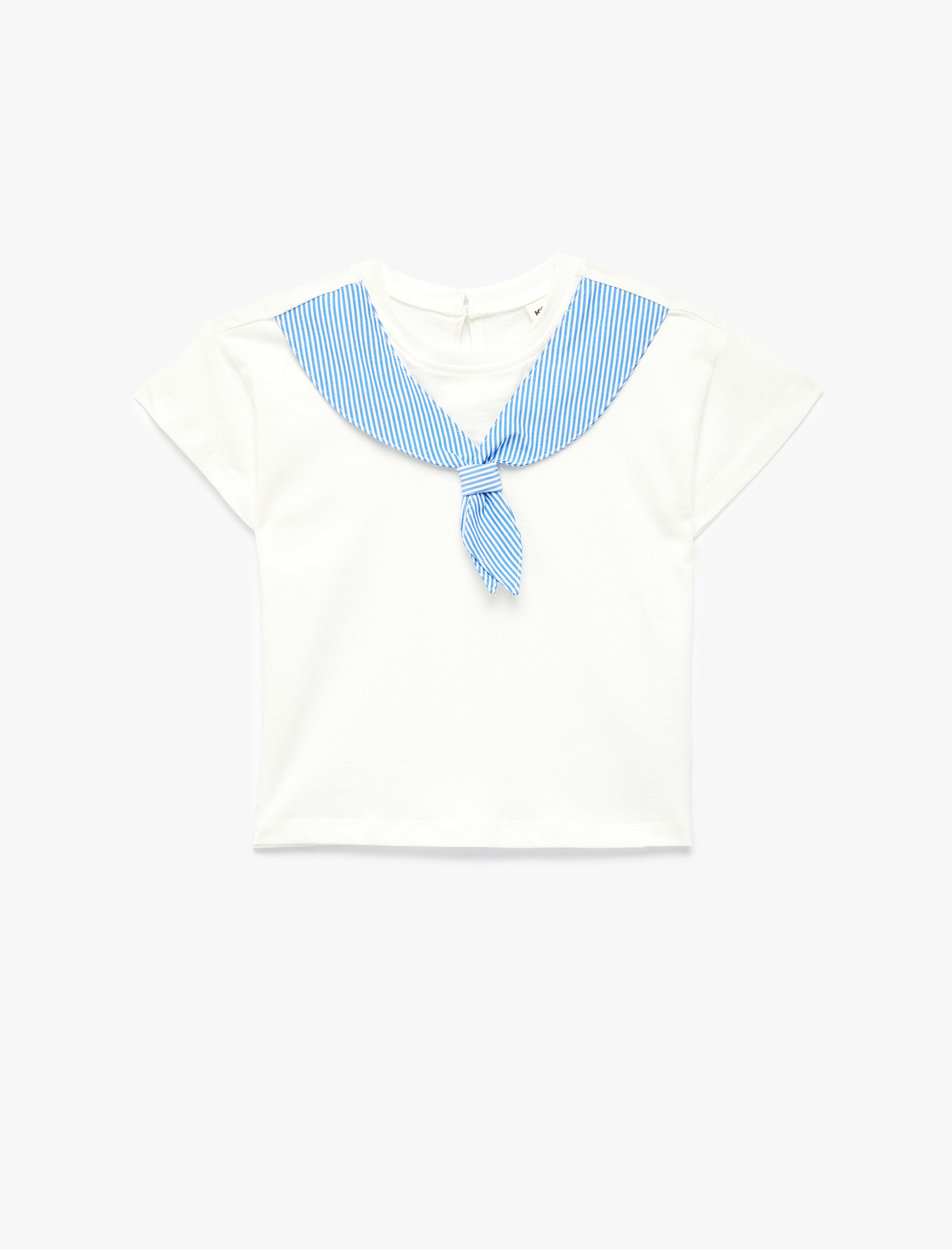  Kız Bebek Pamuklu Kısa Kollu Bisiklet Yaka Kontrast Yakalı Tişört