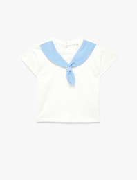 Pamuklu Kısa Kollu Bisiklet Yaka Kontrast Yakalı Tişört