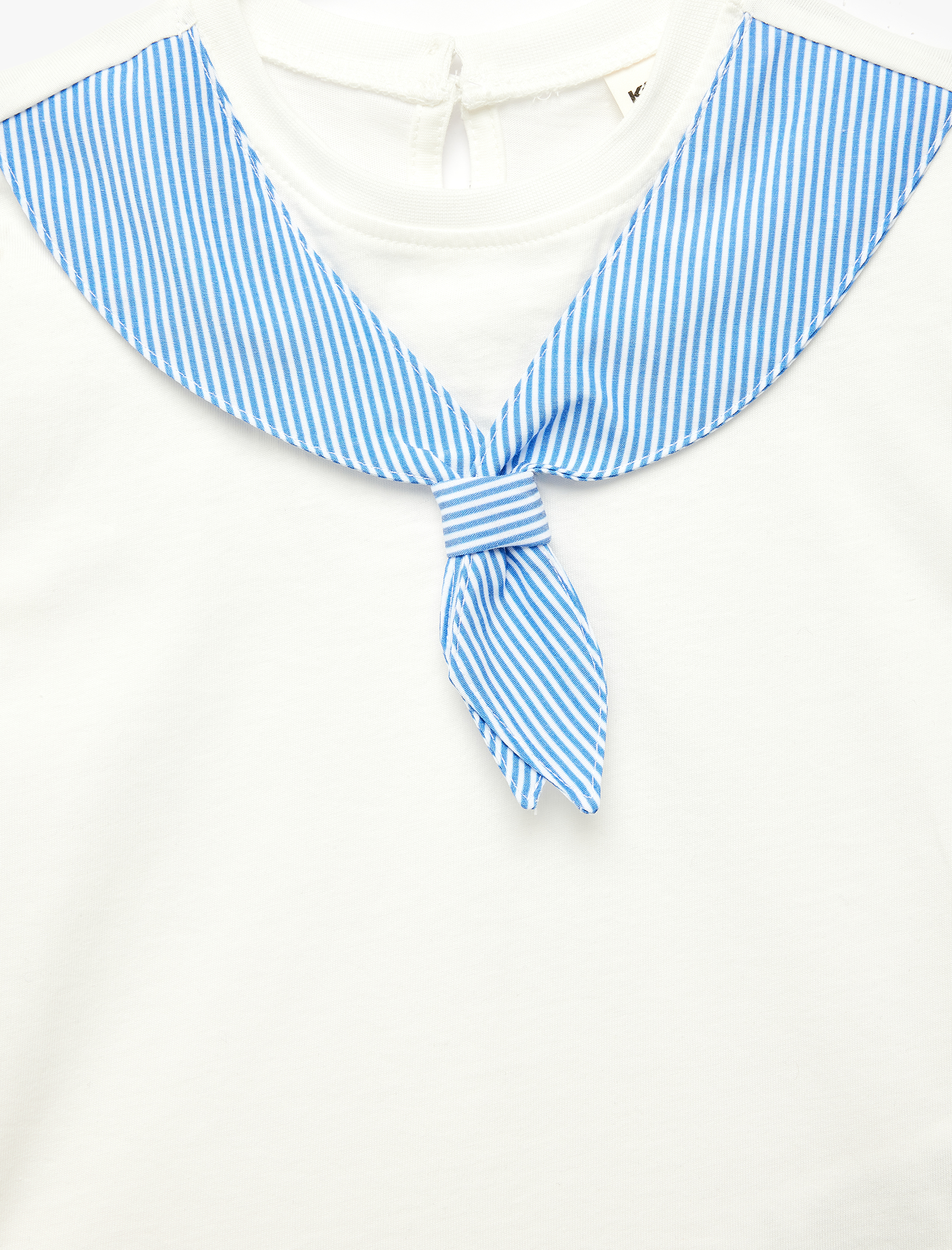  Kız Bebek Pamuklu Kısa Kollu Bisiklet Yaka Kontrast Yakalı Tişört