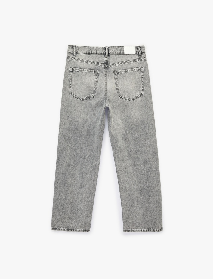  Pamuklu Normal Bel Düğmeli Düz Paça Denim Pantolon - Straight Fit Jean