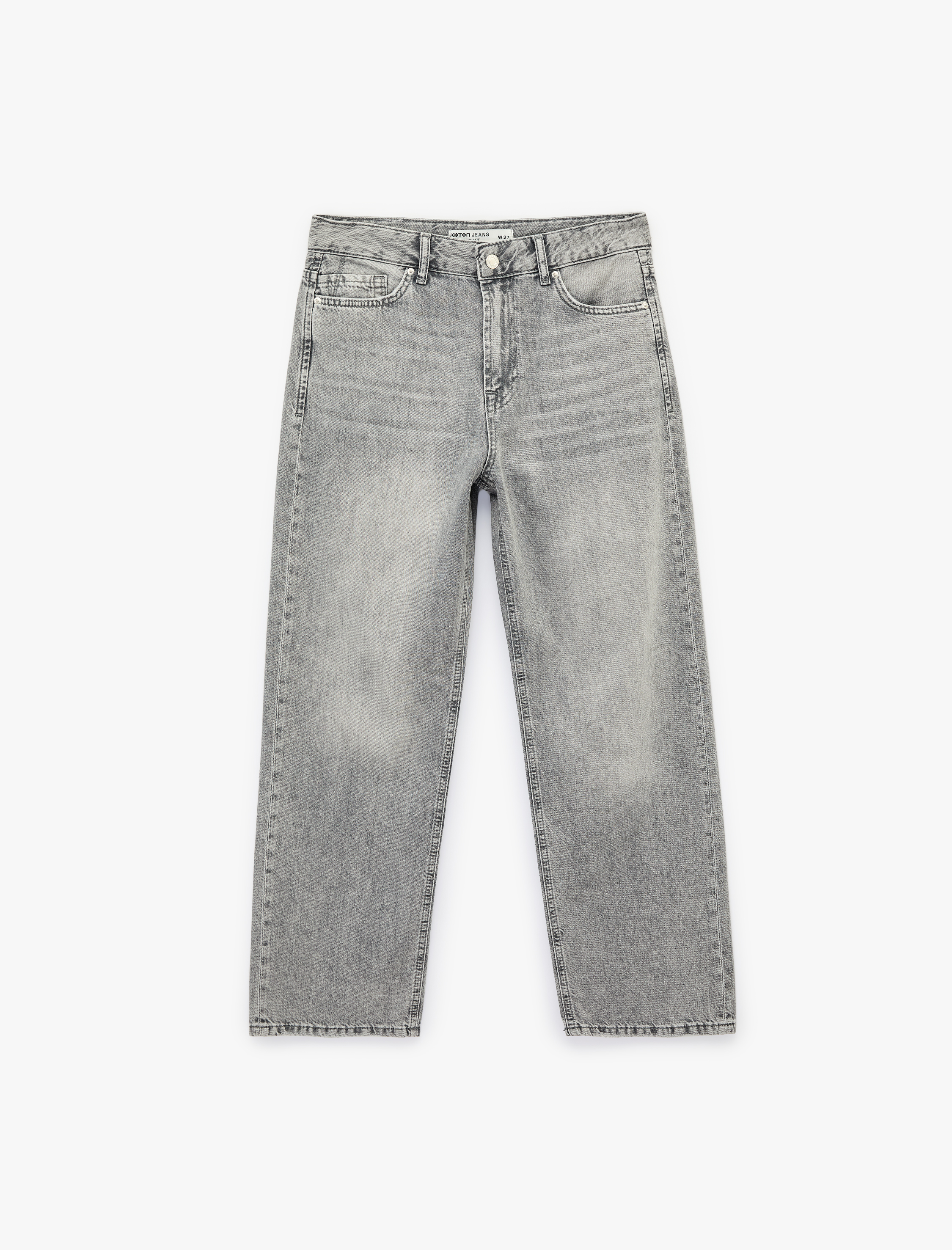   Pamuklu Normal Bel Düğmeli Düz Paça Denim Pantolon - Straight Fit Jean