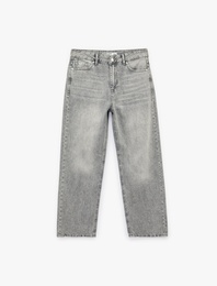 Pamuklu Normal Bel Düğmeli Düz Paça Denim Pantolon - Straight Fit Jean