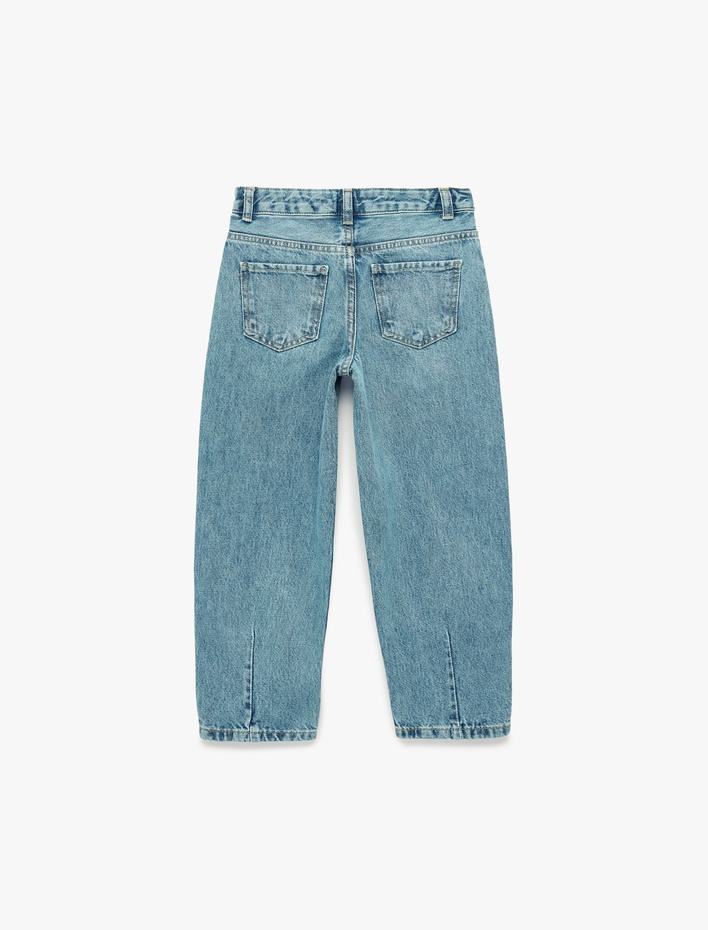 Kız Çocuk Yüksek Bel Pamuklu Balon Kesim Denim Pantolon