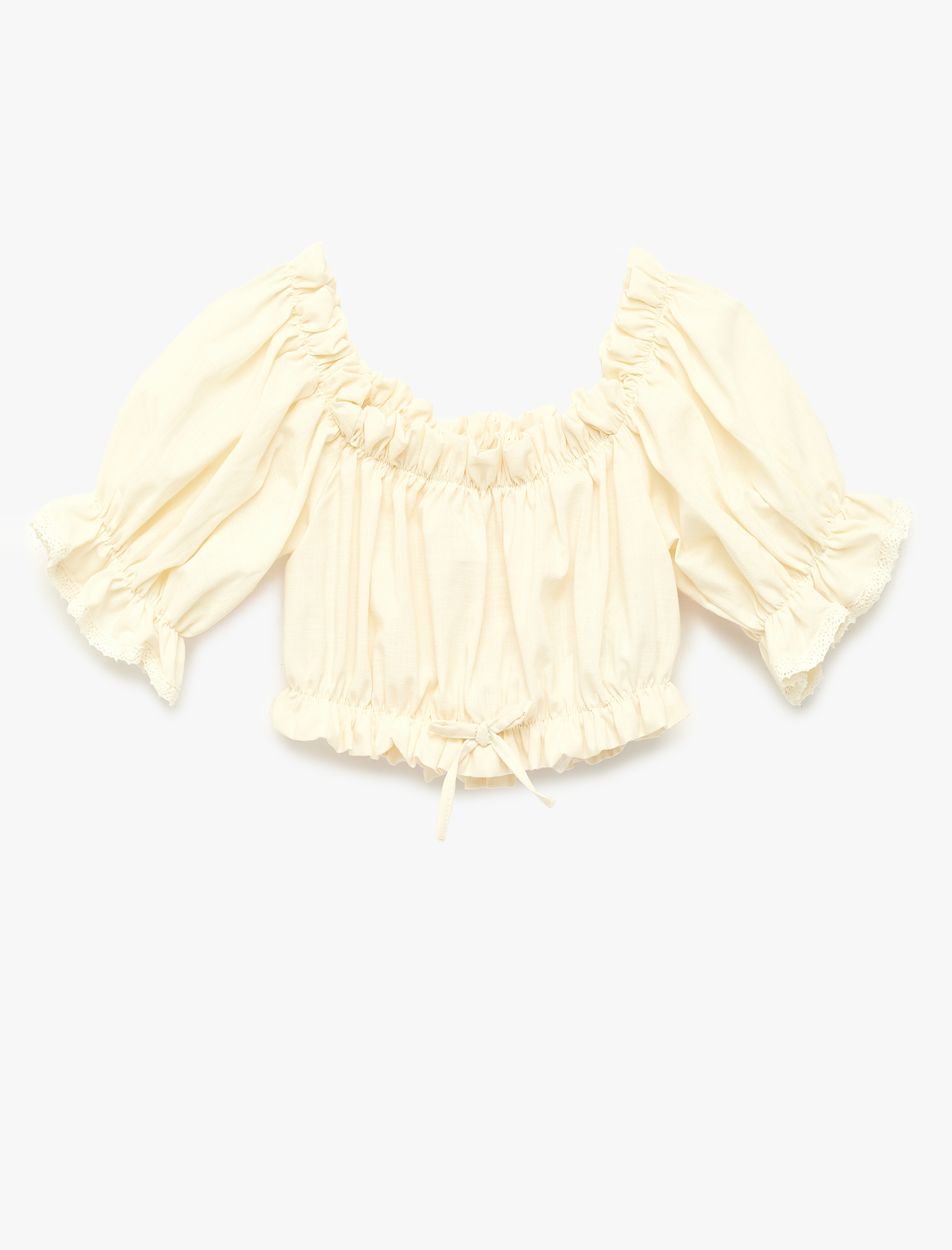  Kız Çocuk Pamuklu Kısa Kollu Fırfırlı Düşük Omuz Bluz