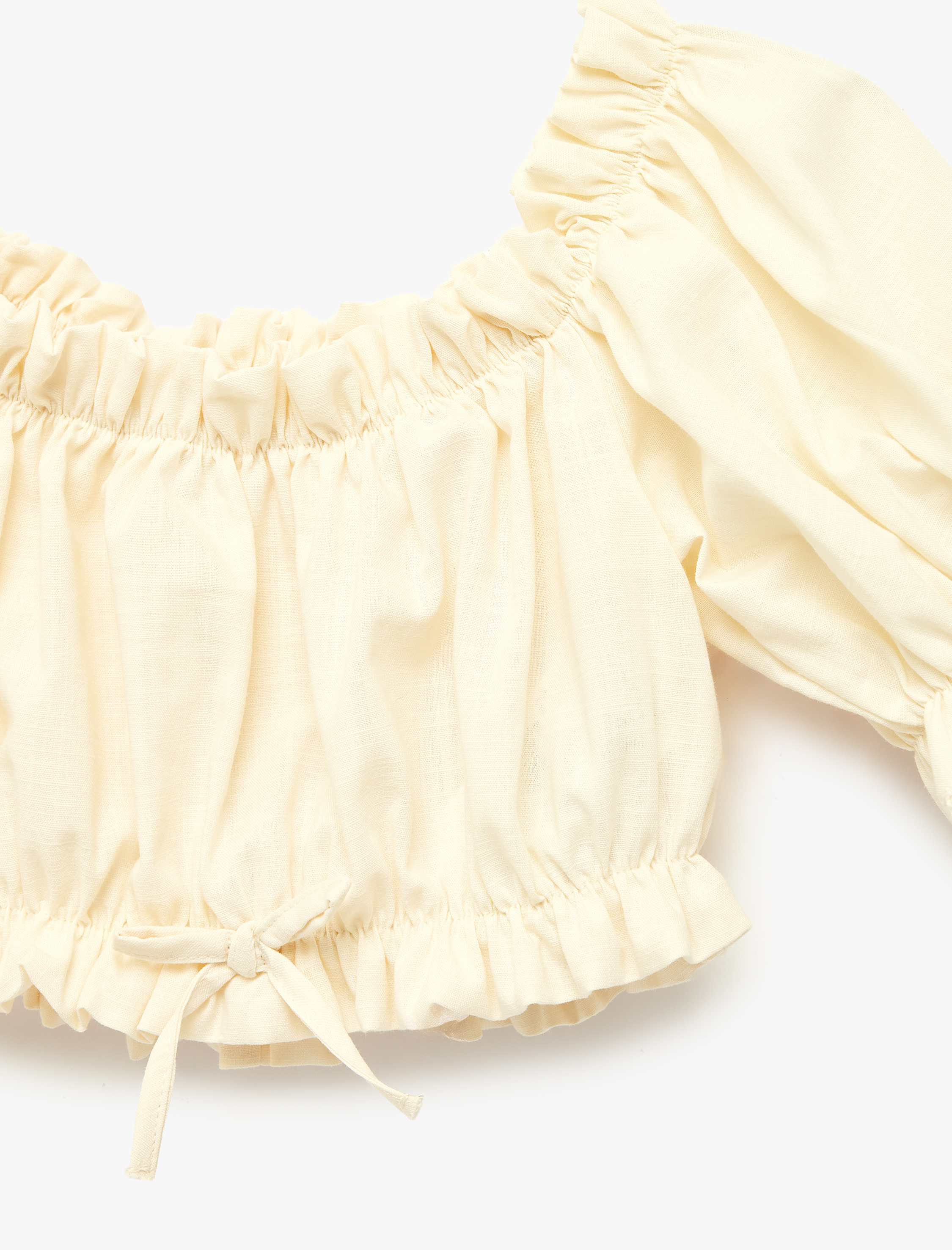  Kız Çocuk Pamuklu Kısa Kollu Fırfırlı Düşük Omuz Bluz