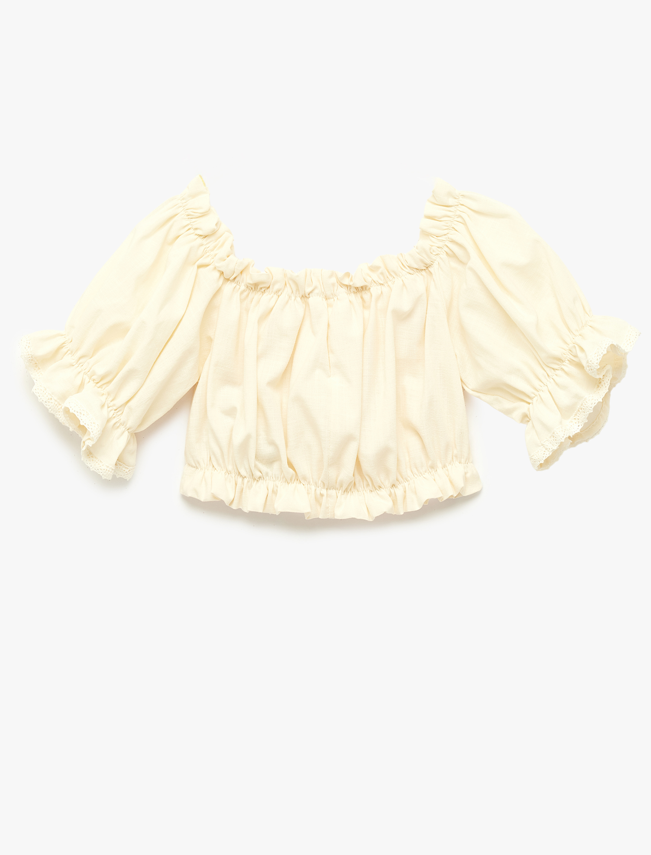  Kız Çocuk Pamuklu Kısa Kollu Fırfırlı Düşük Omuz Bluz