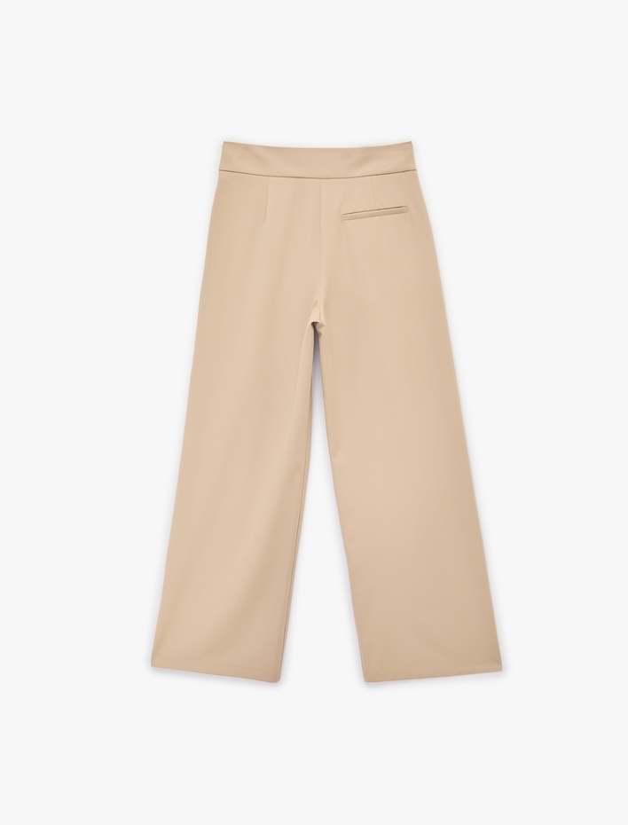  Cepli Yarım Kemer Detaylı Düz Geniş Paça Palazzo Pantolon