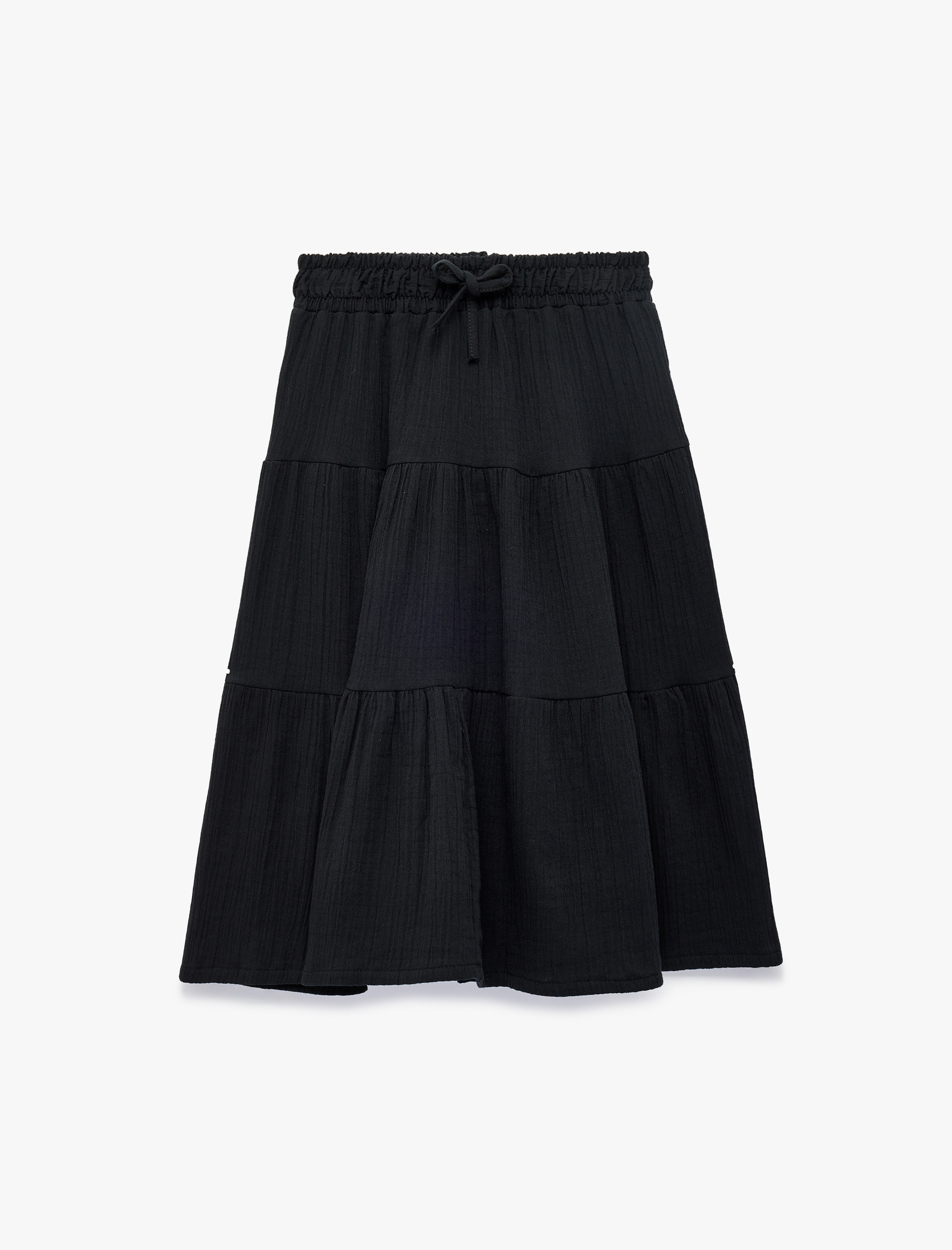  Kız Çocuk Fiyonk Detaylı Katlı Beli Lastikli Pamuklu Midi Etek