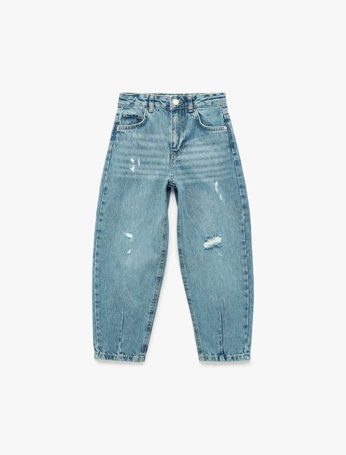 Kız Çocuk Yüksek Bel Pamuklu Balon Kesim Denim Pantolon