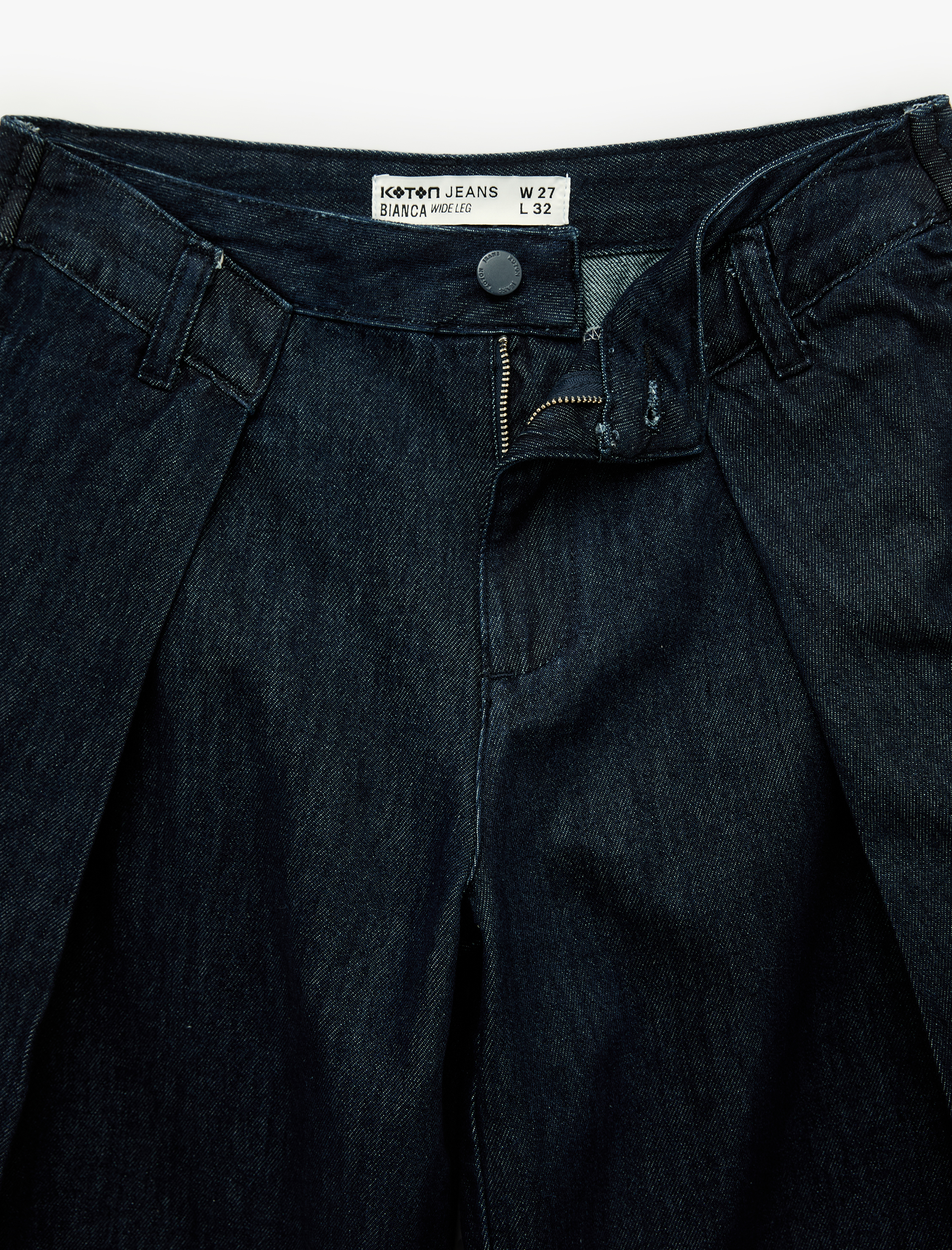   Rahat Kalıp Pamuklu Pileli Geniş Paça Denim Pantolon -  Wide Leg Jeans