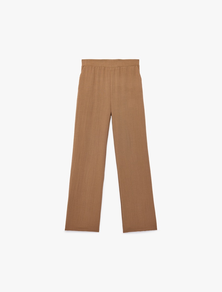 Kız Çocuk Cepli Viskon Karışımlı Beli Lastikli Uzun Pantolon