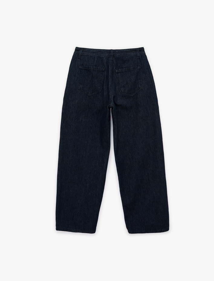  Rahat Kalıp Pamuklu Pileli Geniş Paça Denim Pantolon -  Wide Leg Jeans