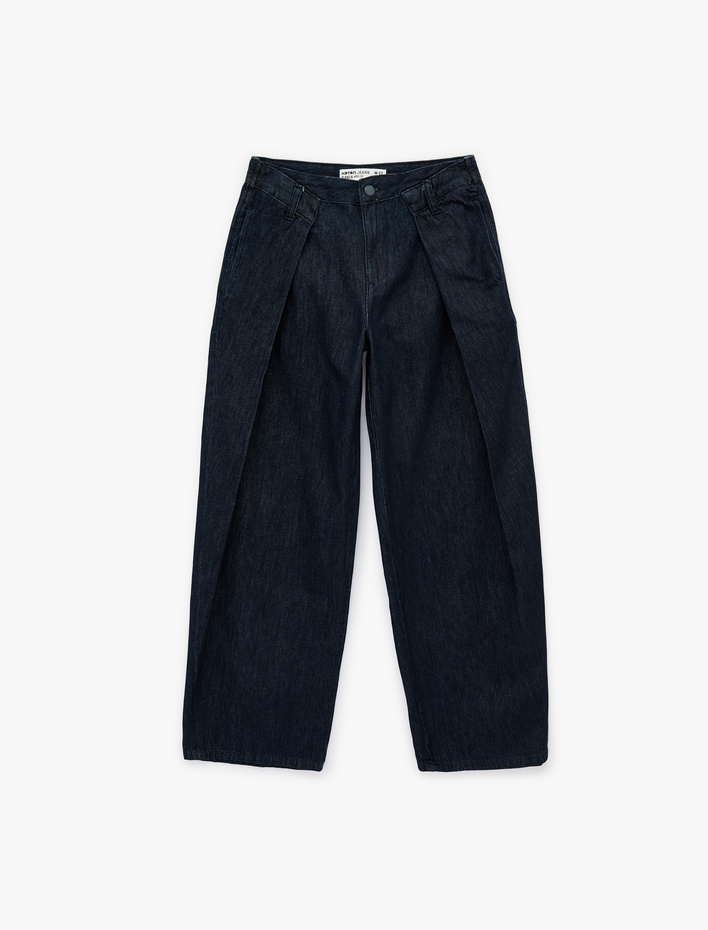  Rahat Kalıp Pamuklu Pileli Geniş Paça Denim Pantolon -  Wide Leg Jeans
