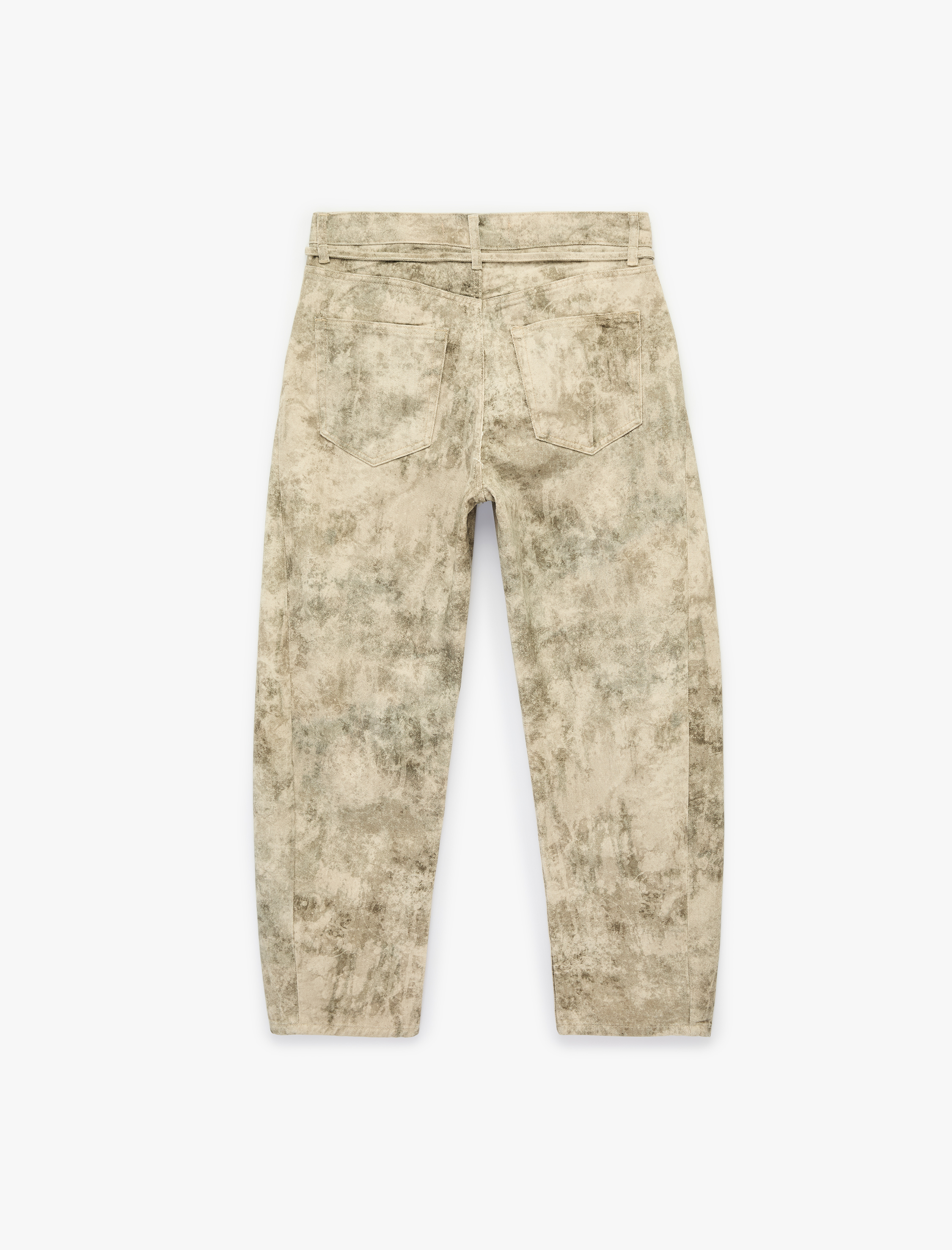   Rahat Kalıp Pamuklu Kemer Detaylı Yıkamalı Düğmeli Balon Pantolon