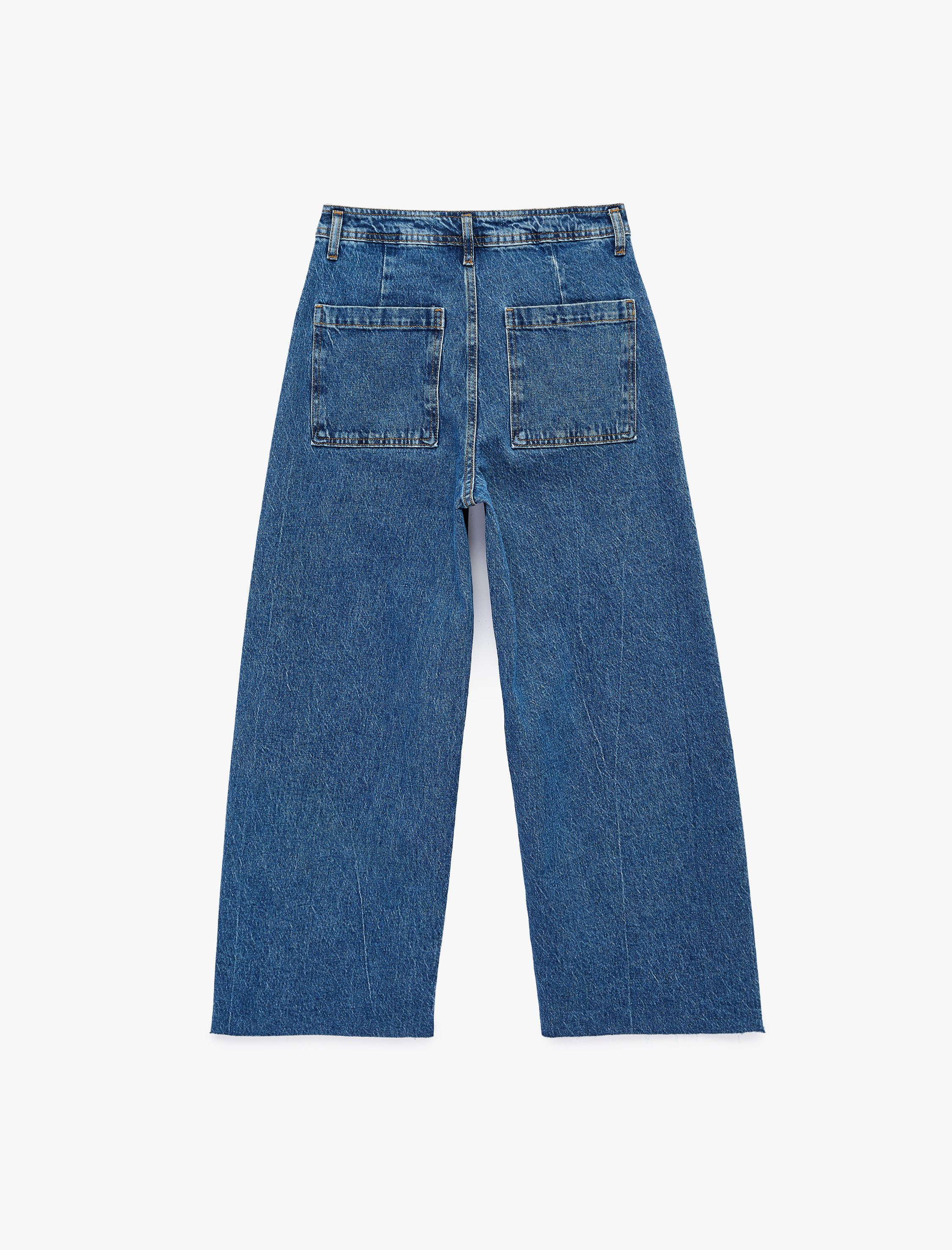   Düğmeli Yüksek Bel Rahat Kesim Denim Pantolon - Culotte Jeans