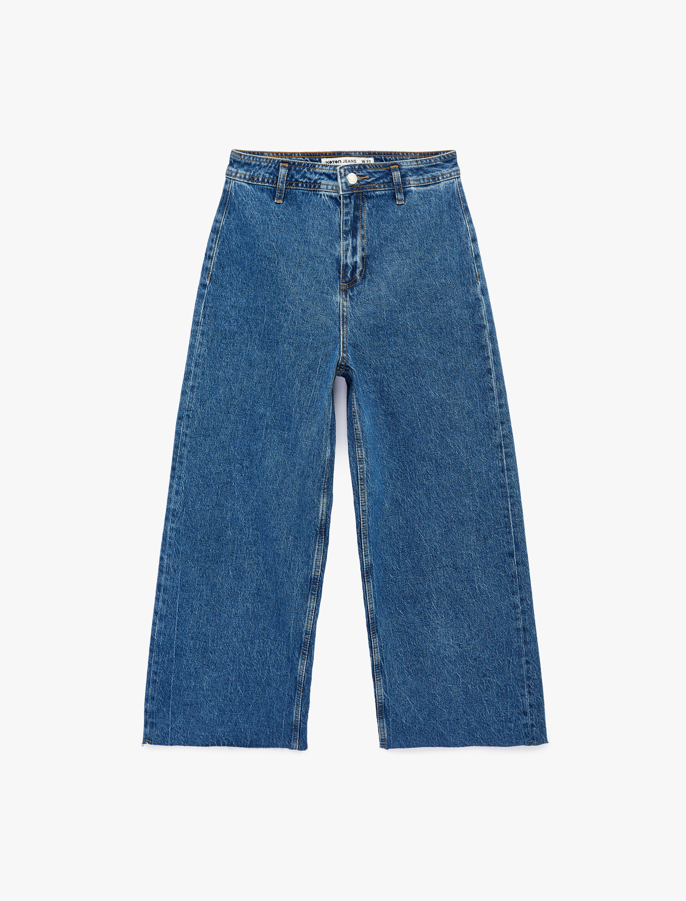   Düğmeli Yüksek Bel Rahat Kesim Denim Pantolon - Culotte Jeans