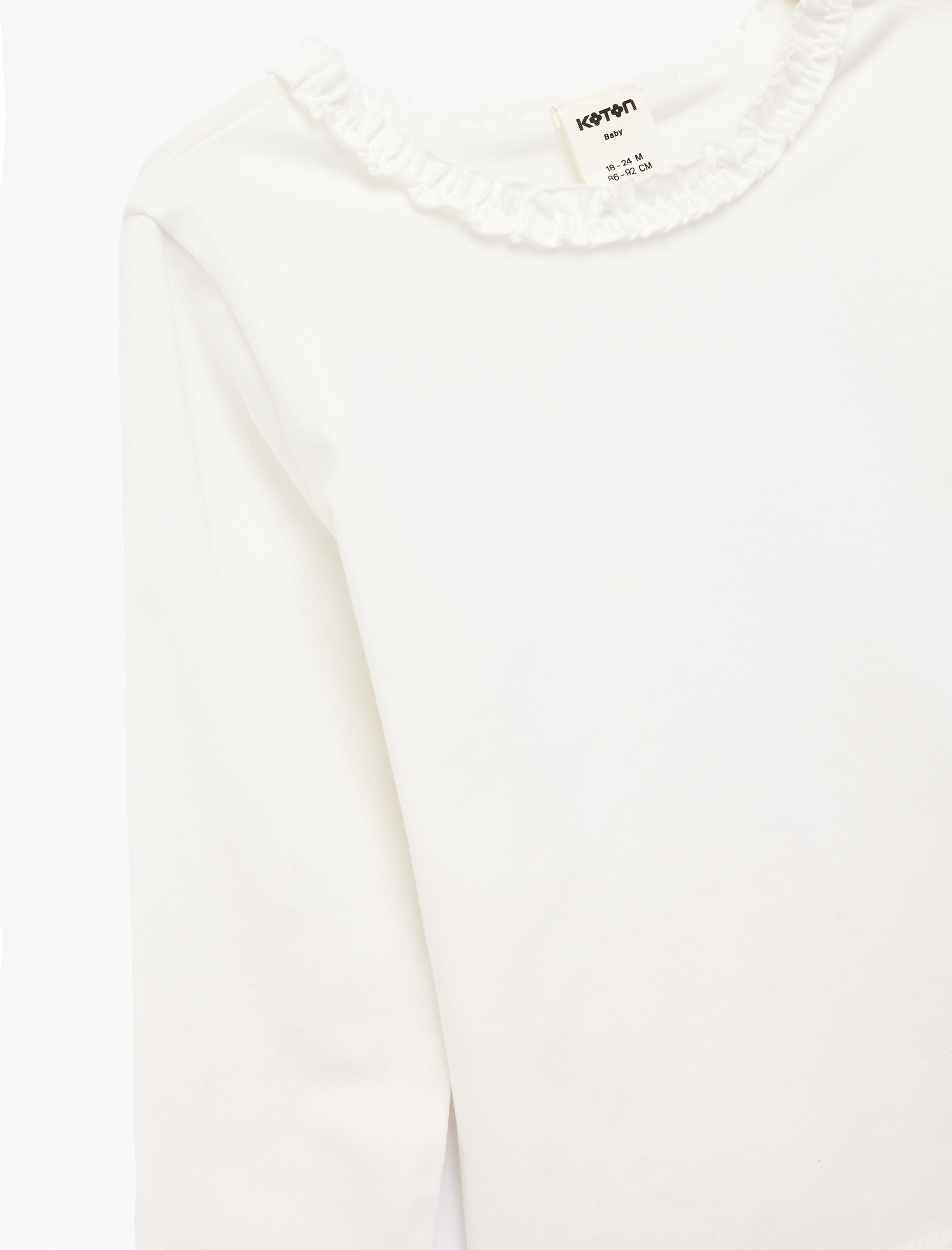  Kız Bebek Pamuklu Fırfırlı Bisiklet Yaka Uzun Kollu Tişört