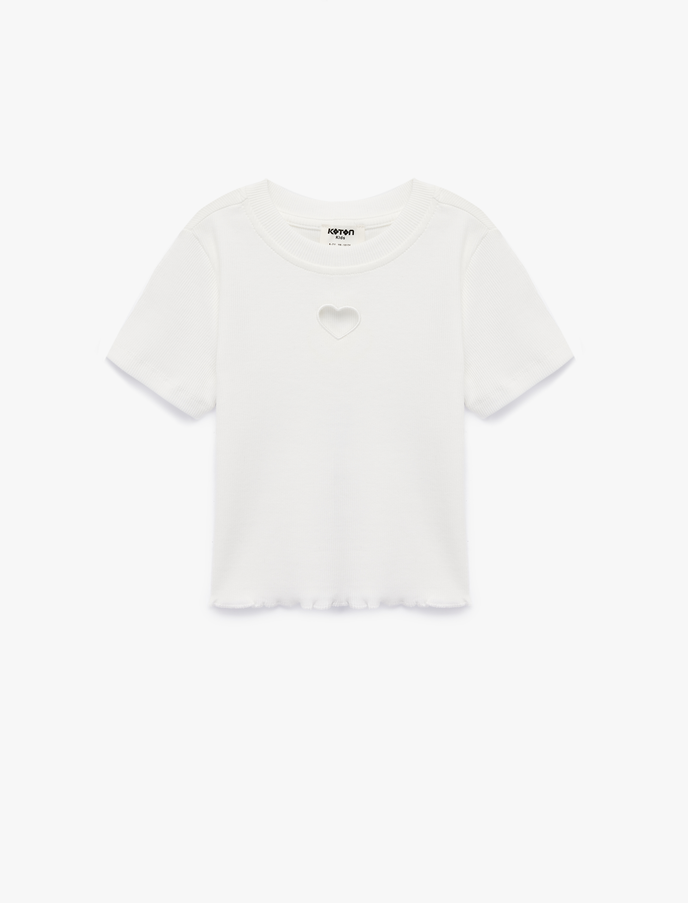  Kız Çocuk Pamuklu Kısa Kollu Kalp Pencere Detaylı Crop Tişört