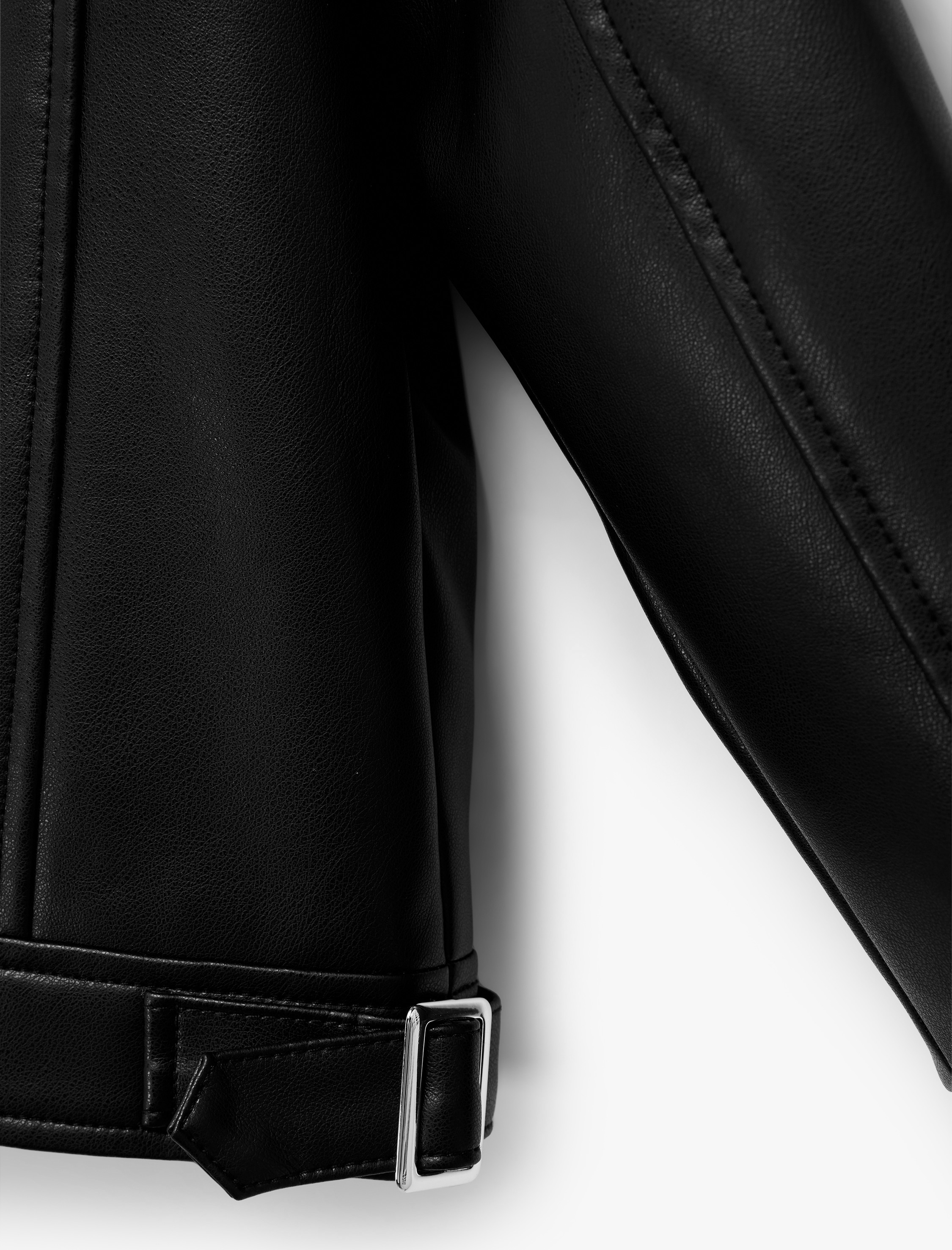  Kız Çocuk Uzun Kollu Fermuarlı Cepli Kruvaze Yaka Suni Deri Biker Ceket