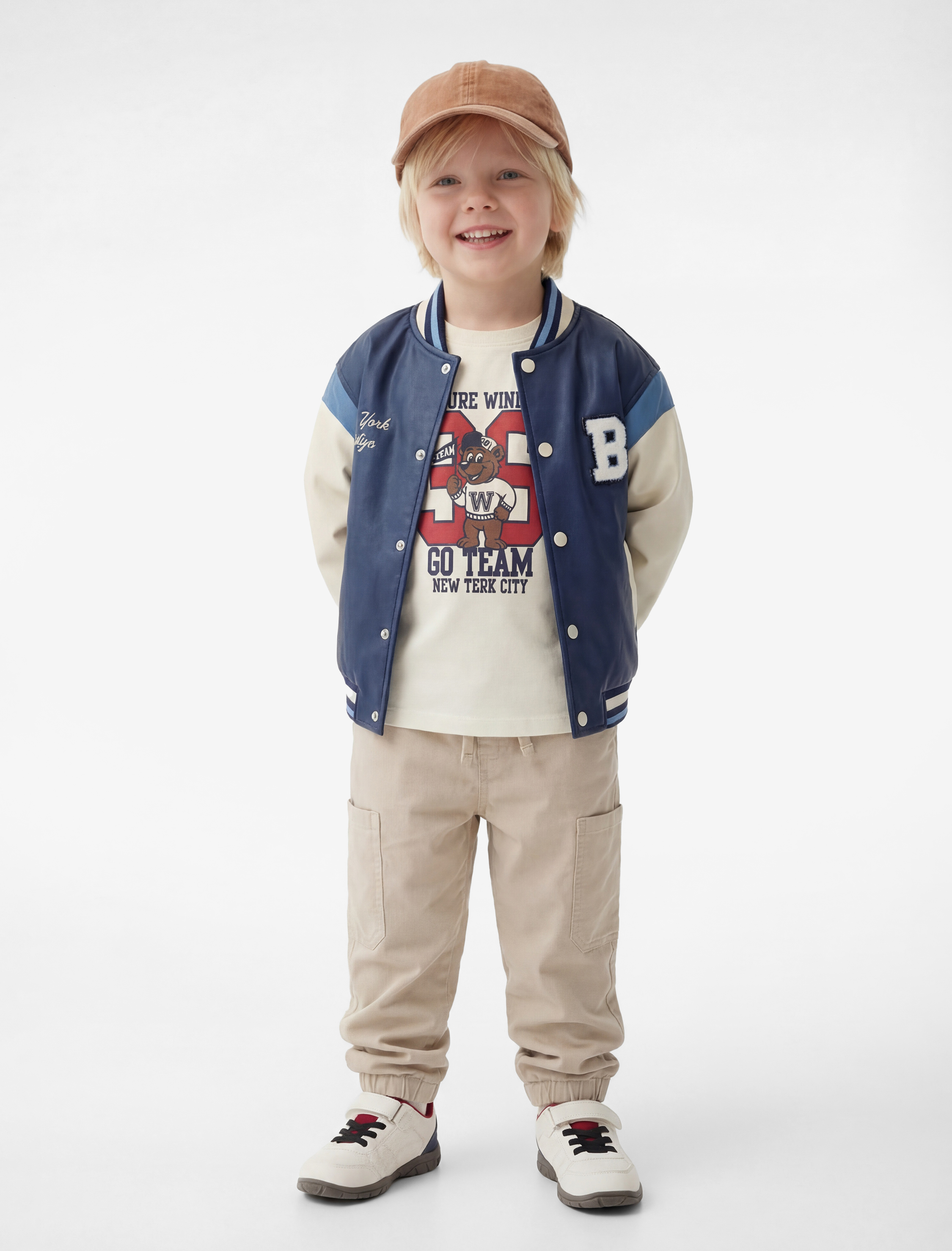  Erkek Bebek Uzun Kollu Bisiklet Yaka Suni Deri Bomber Kolej Ceket