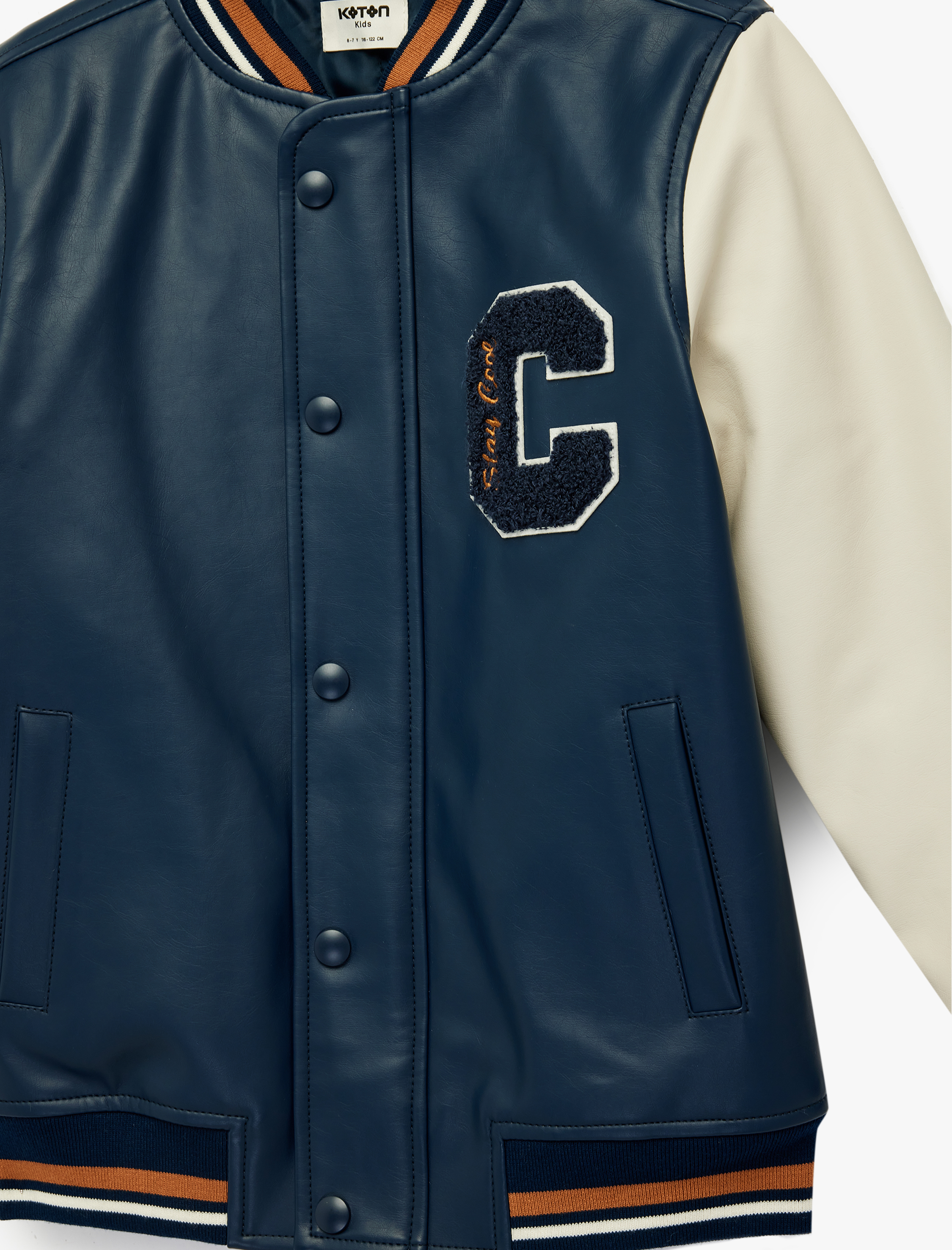  Erkek Çocuk Uzun Kollu Bisiklet Yaka Fermuar Detaylı Suni Deri Kolej Ceket