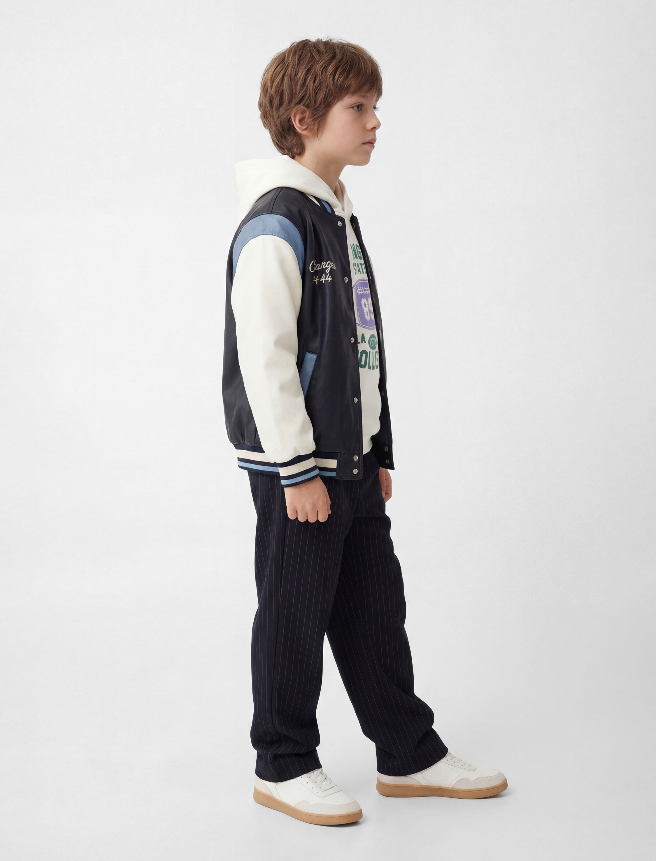  Erkek Çocuk Uzun Kollu Bisiklet Yaka Suni Deri Bomber Kolej Ceket