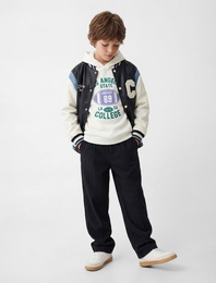 Uzun Kollu Bisiklet Yaka Suni Deri Bomber Kolej Ceket