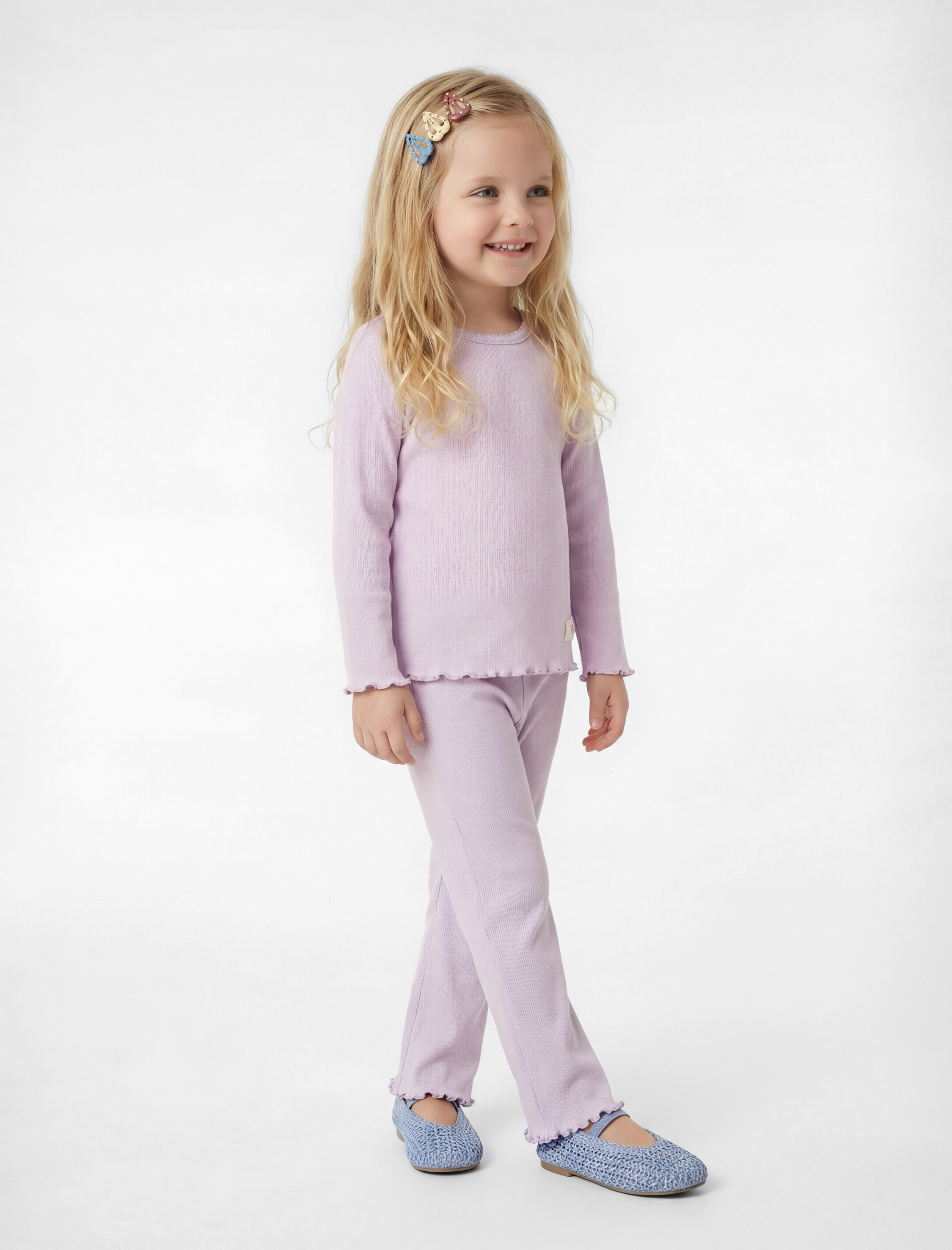  Kız Bebek Pamuklu Uzun Kollu Etiket Detaylı Fırfırlı Bisiklet Yaka Tişört