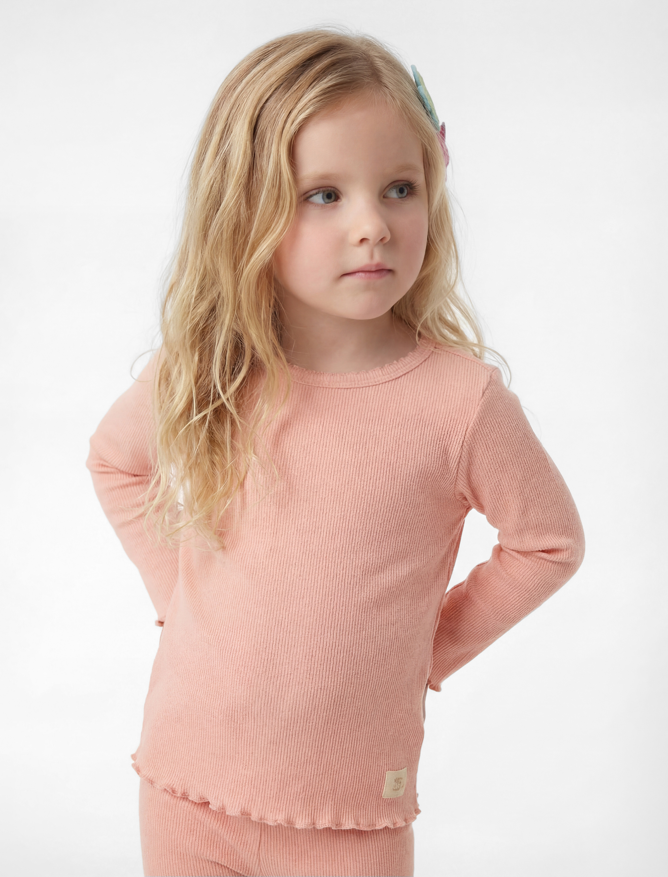  Kız Bebek Pamuklu Uzun Kollu Etiket Detaylı Fırfırlı Bisiklet Yaka Tişört