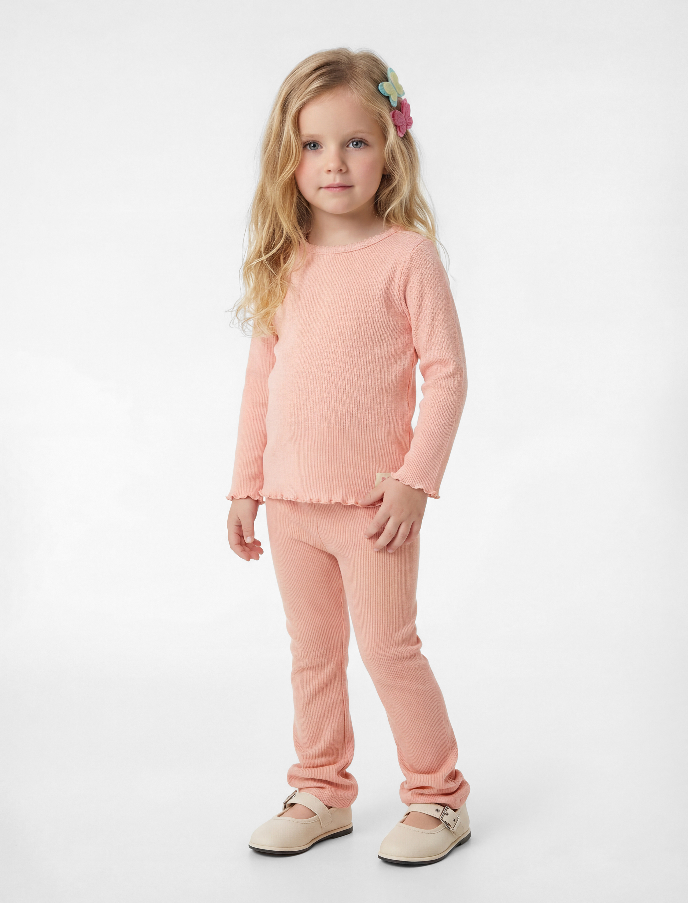  Kız Bebek Pamuklu Uzun Kollu Etiket Detaylı Fırfırlı Bisiklet Yaka Tişört