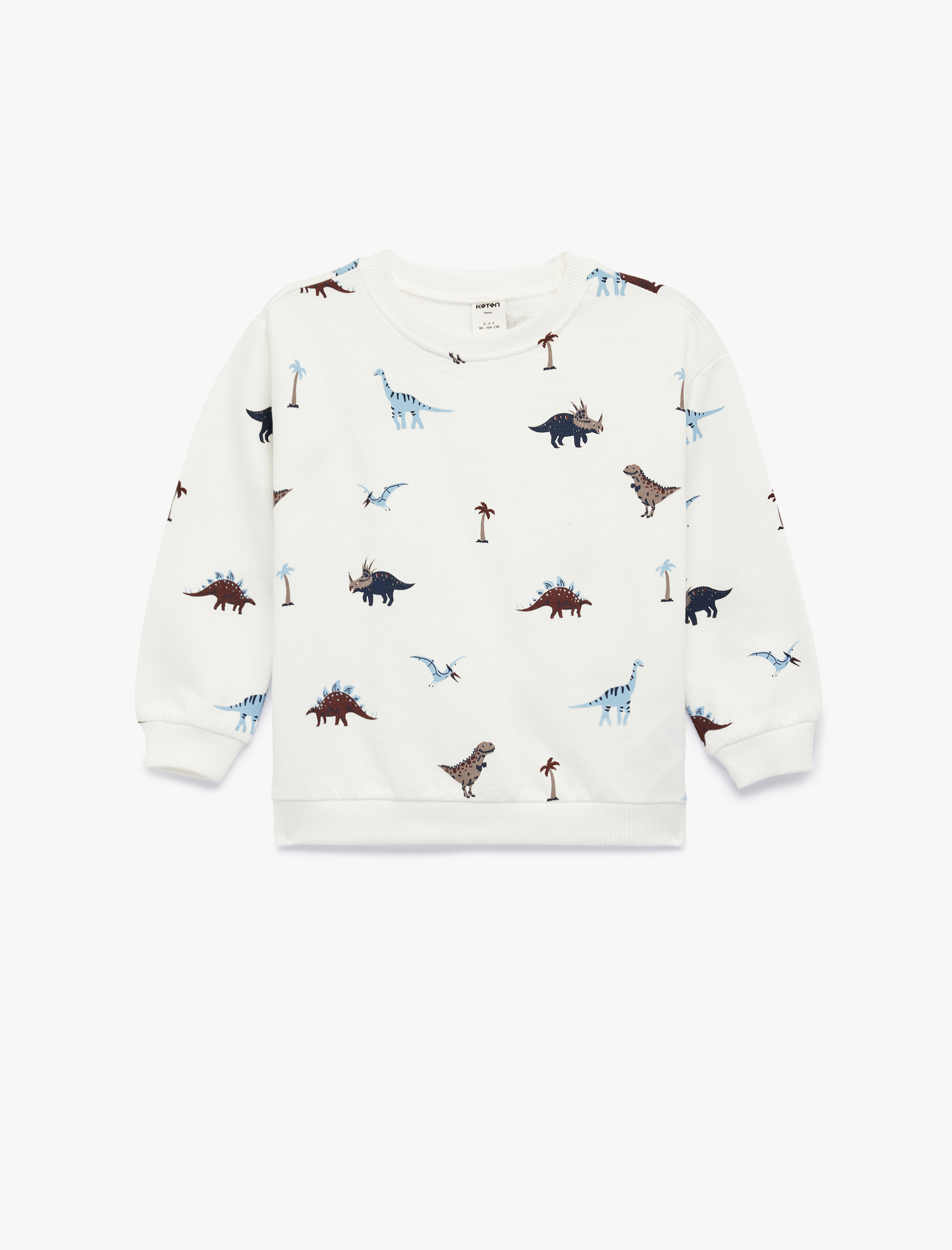  Erkek Bebek Pamuklu Uzun Kollu Bisiklet Yaka Dinozor Baskılı Sweatshirt