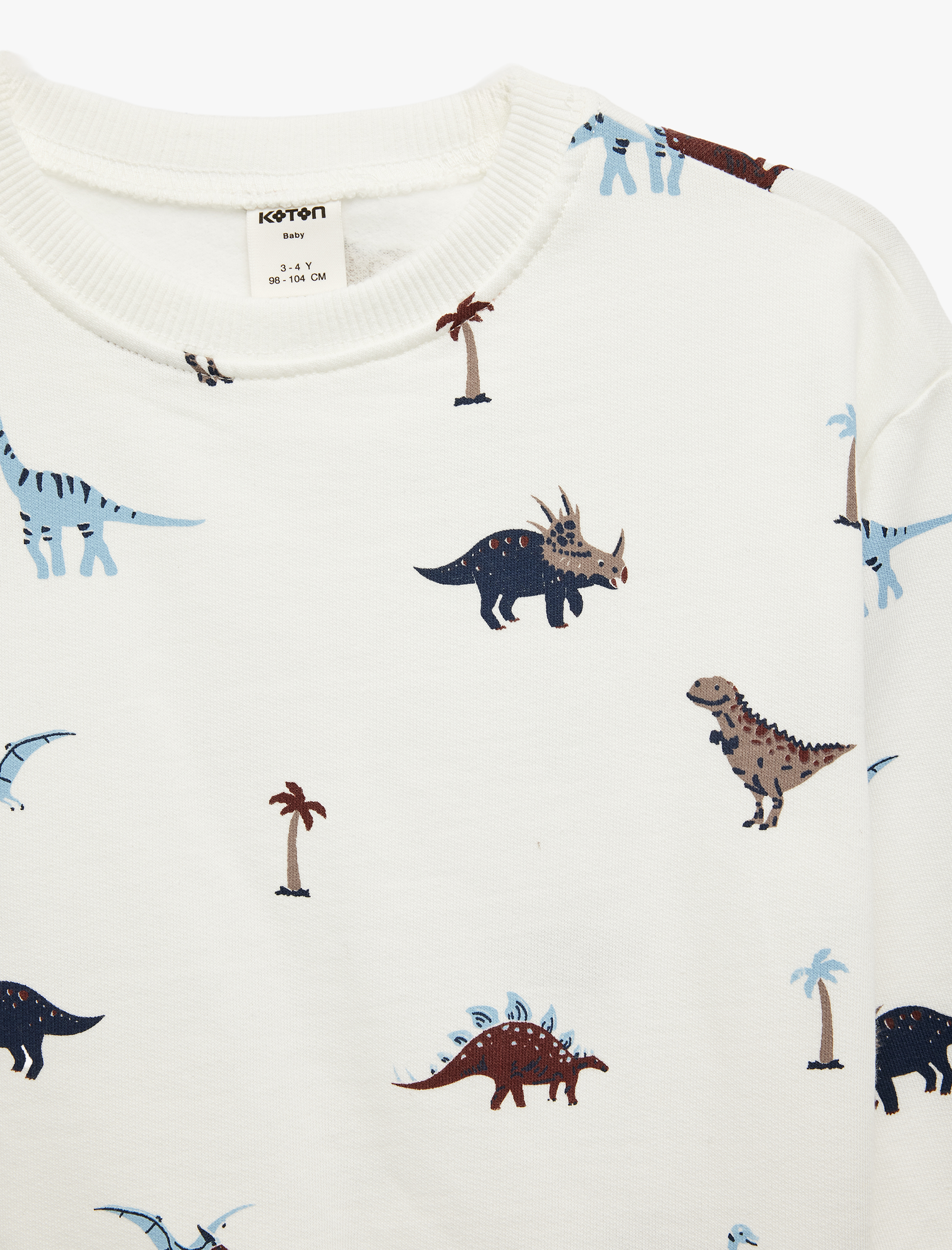  Erkek Bebek Pamuklu Uzun Kollu Bisiklet Yaka Dinozor Baskılı Sweatshirt