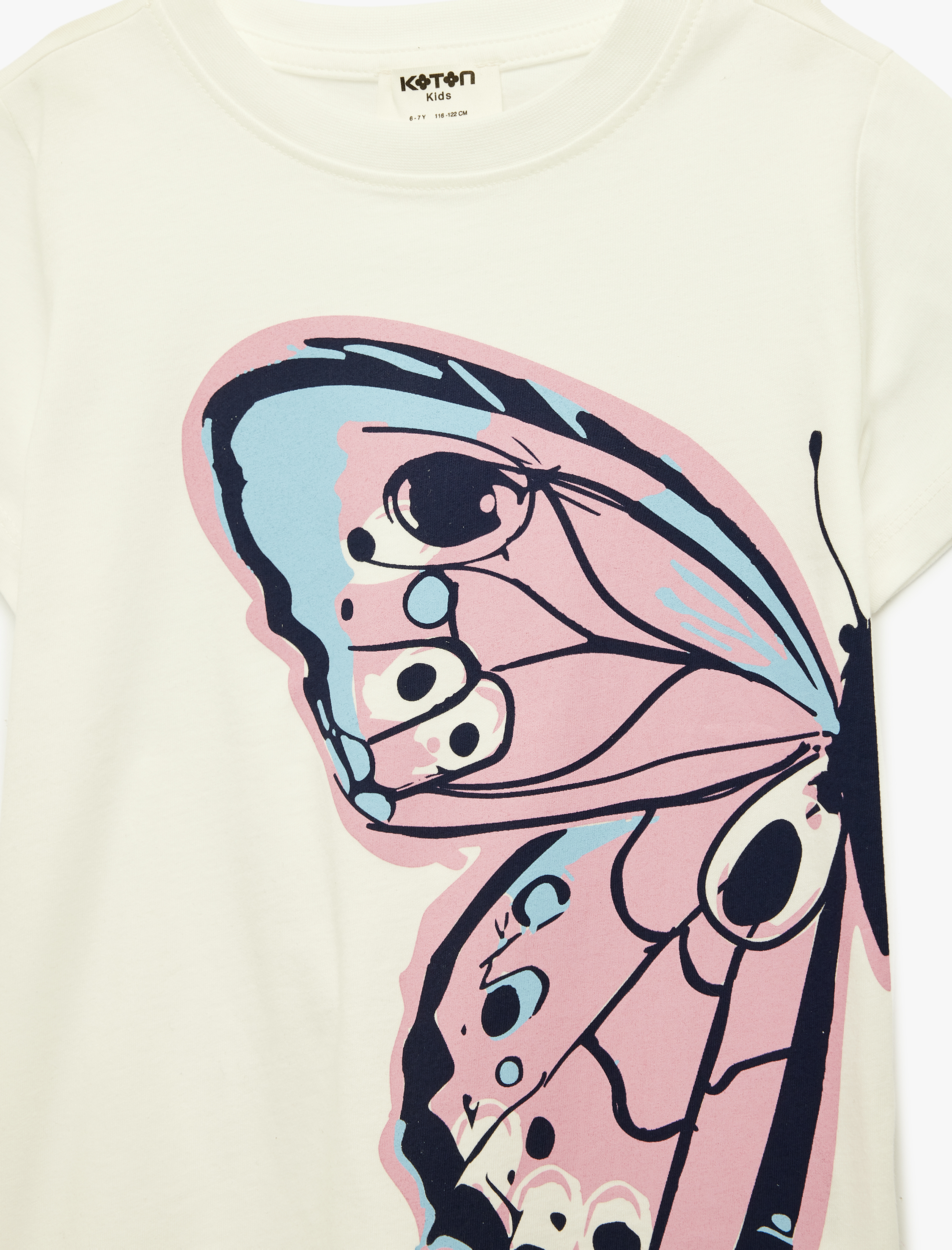  Kız Çocuk Kelebek Baskılı Kısa Kollu Bisiklet Yaka Pamuklu Tişört