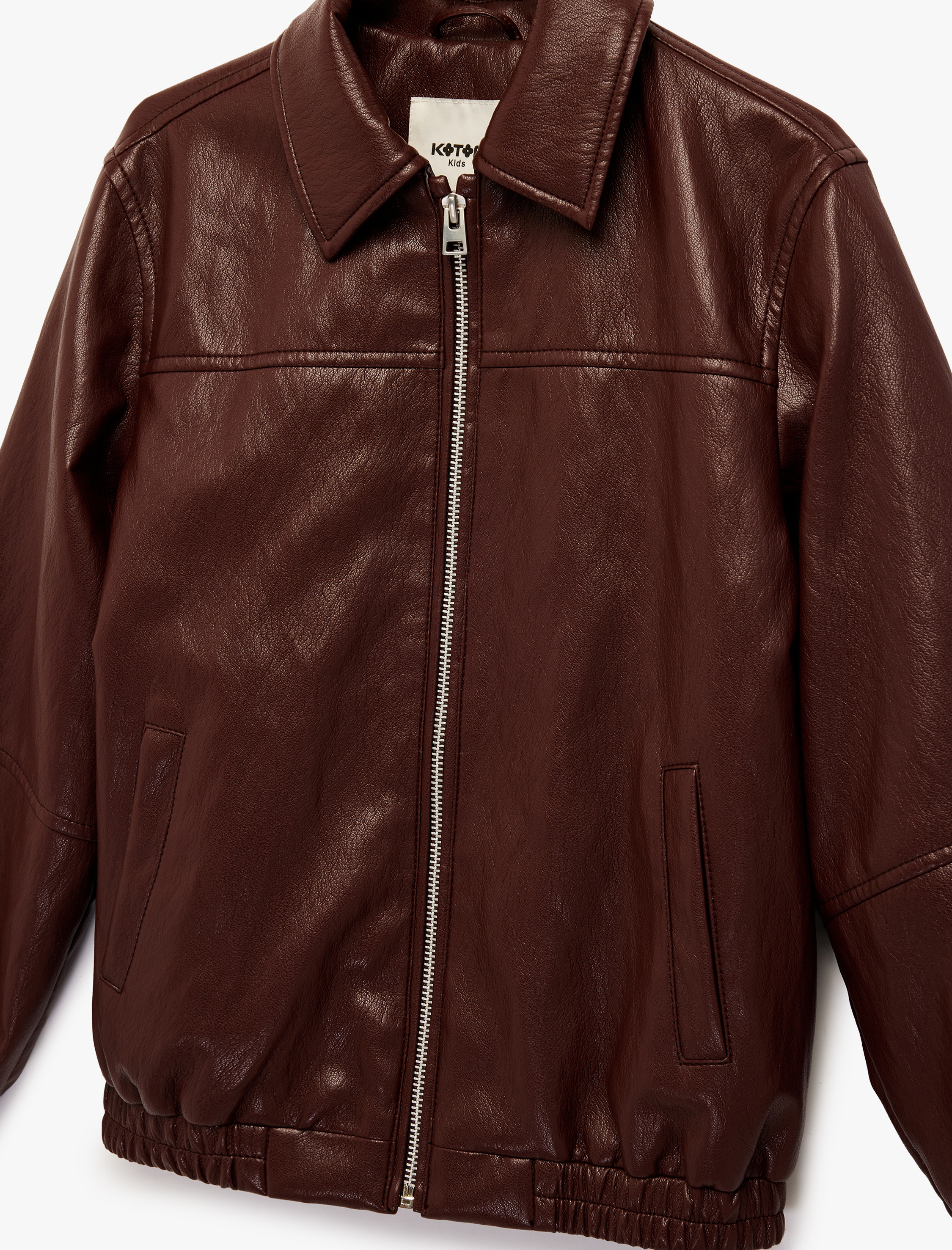  Kız Çocuk Uzun Kollu Gömlek Yaka Fermuarlı Suni Deri Ceket