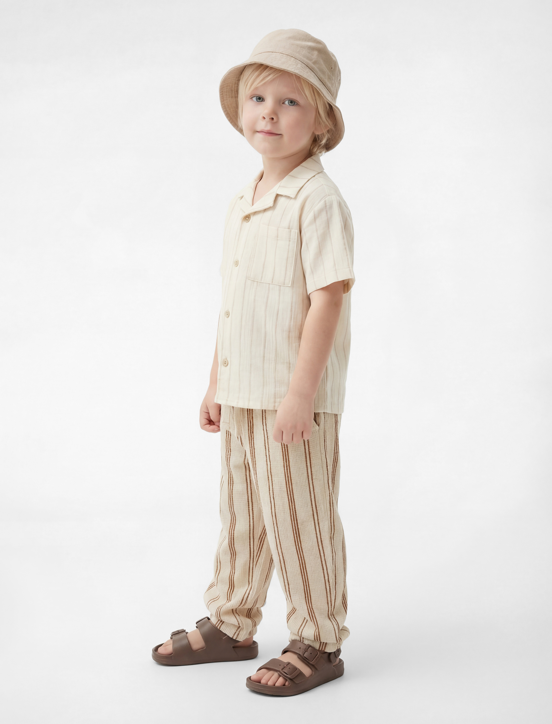  Erkek Bebek Pamuklu Beli Bağlamalı Çizgili Eşofman Altı