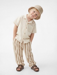 Pamuklu Beli Bağlamalı Çizgili Eşofman Altı