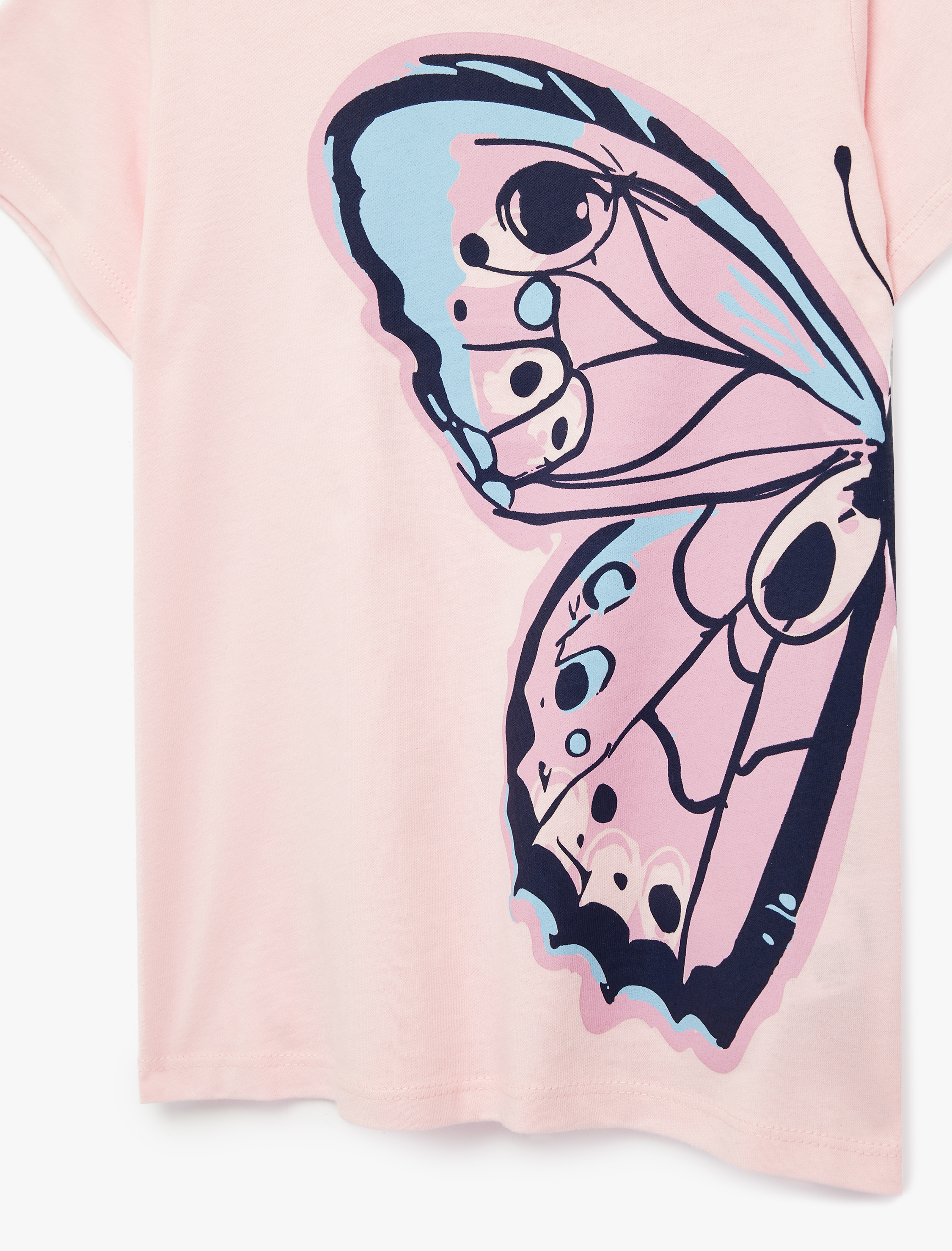  Kız Çocuk Kelebek Baskılı Kısa Kollu Bisiklet Yaka Pamuklu Tişört