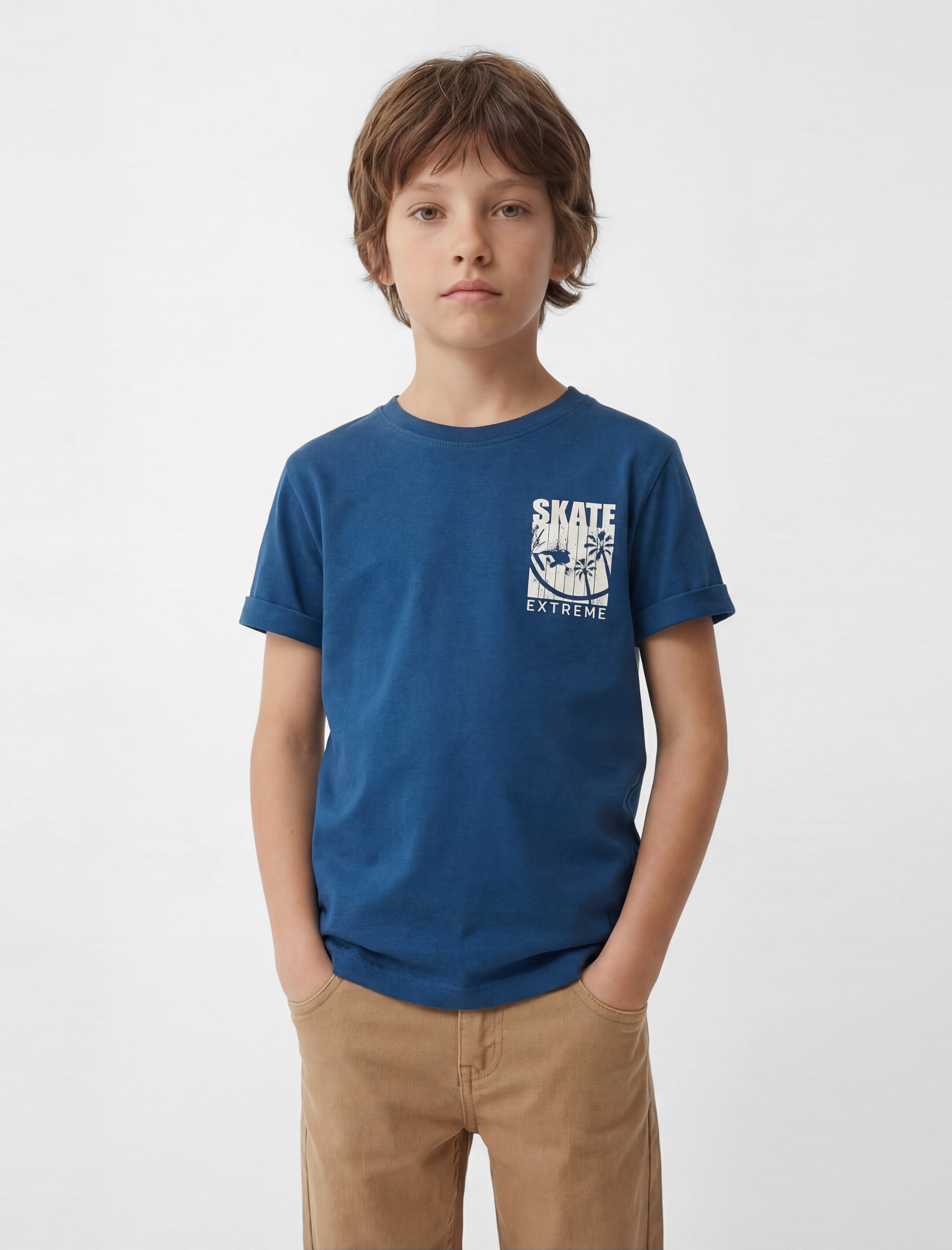  Erkek Çocuk Baskılı Kısa Kollu Bisiklet Yaka Pamuklu Tişört