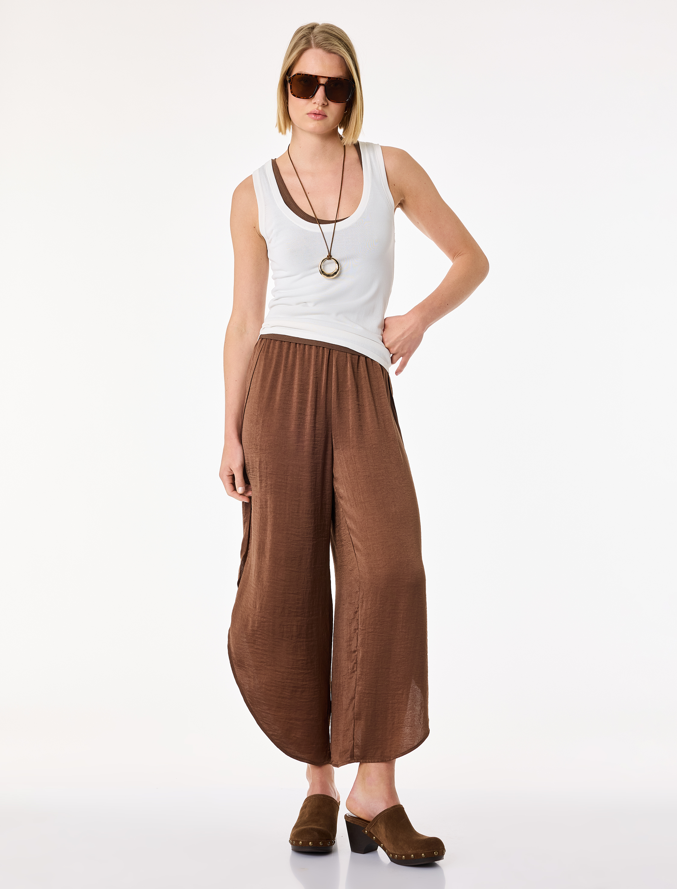   Aerobin Kumaş Beli Lastikli Asimetrik Kesim Saten Balon Pantolon