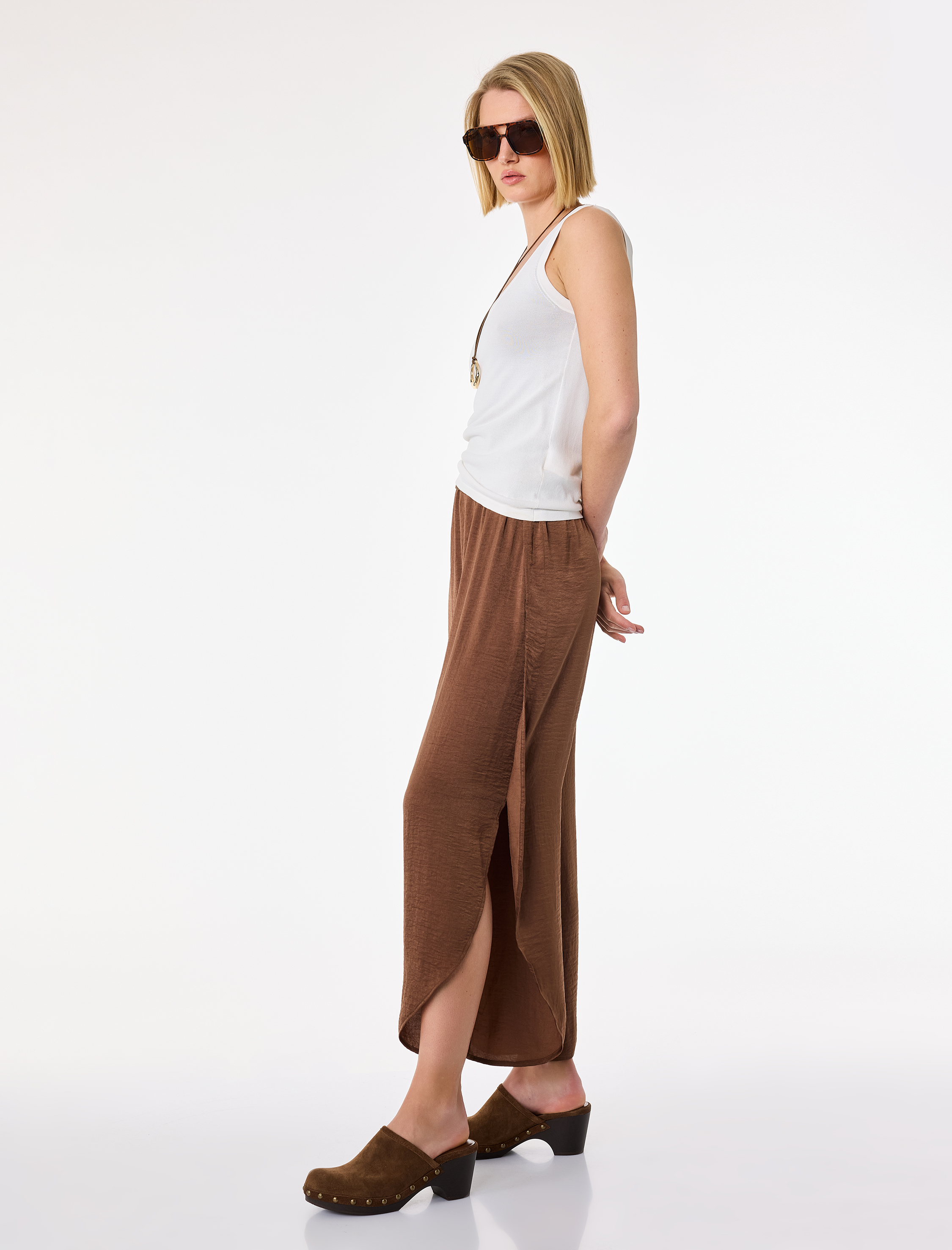   Aerobin Kumaş Beli Lastikli Asimetrik Kesim Saten Balon Pantolon