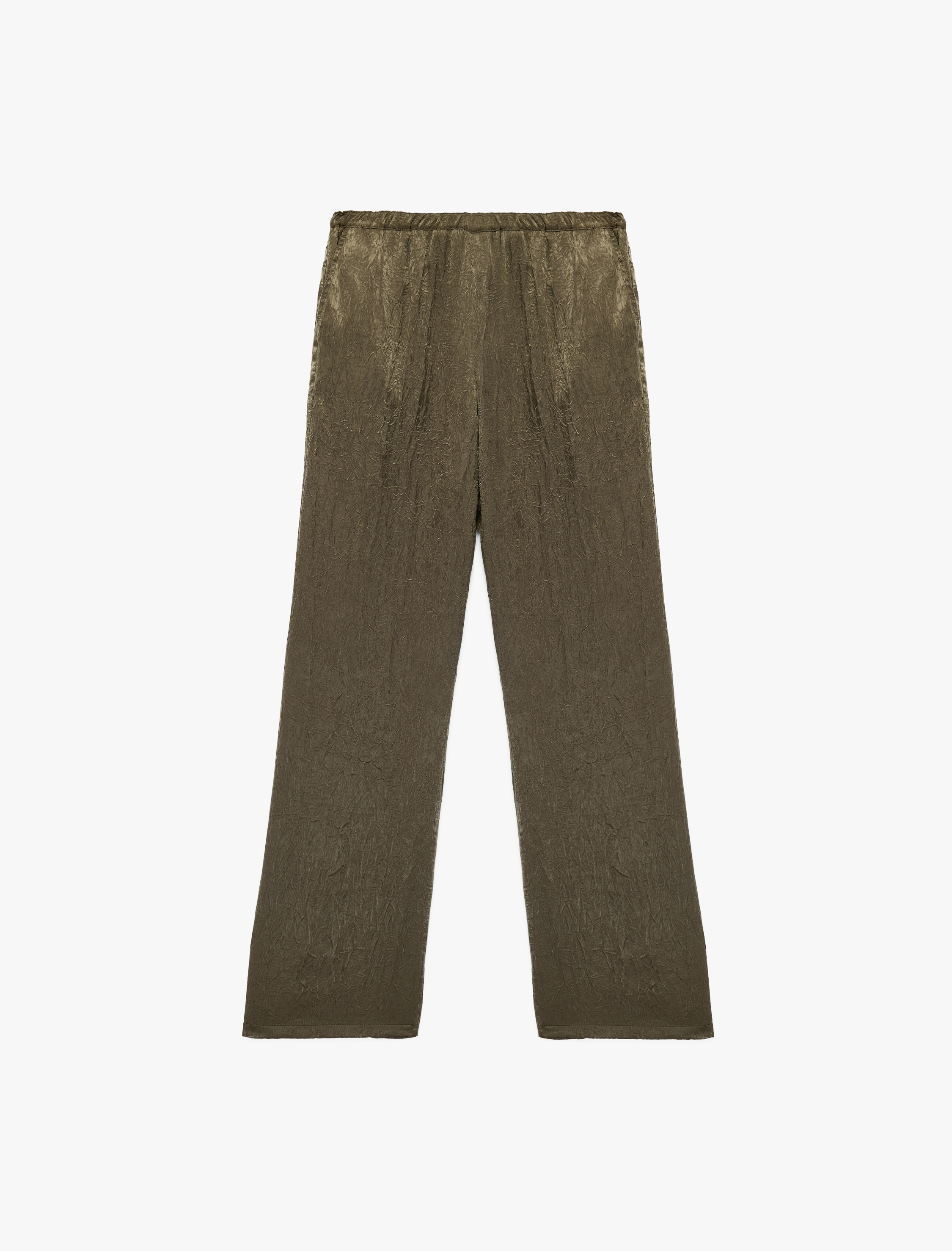   Beli Lastikli Cepli Geniş Paça Dokulu Saten Pantolon