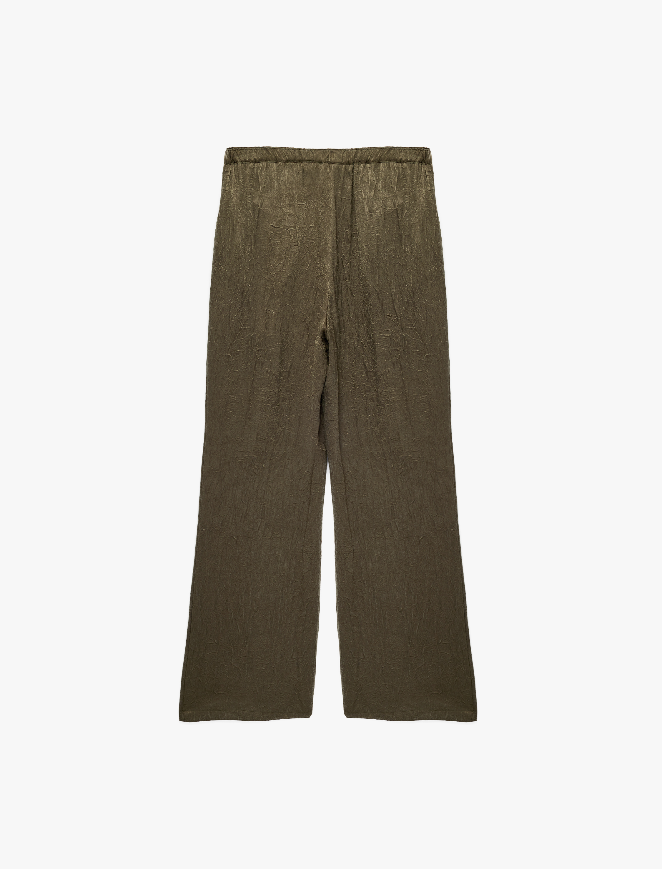   Beli Lastikli Cepli Geniş Paça Dokulu Saten Pantolon