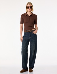 Pamuklu Düğmeli Cepli Normal Bel Düz Paça Denim Pantolon - Tapered Fit Jean