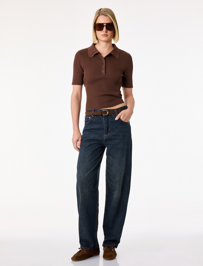  Pamuklu Düğmeli Cepli Normal Bel Düz Paça Denim Pantolon - Tapered Fit Jean