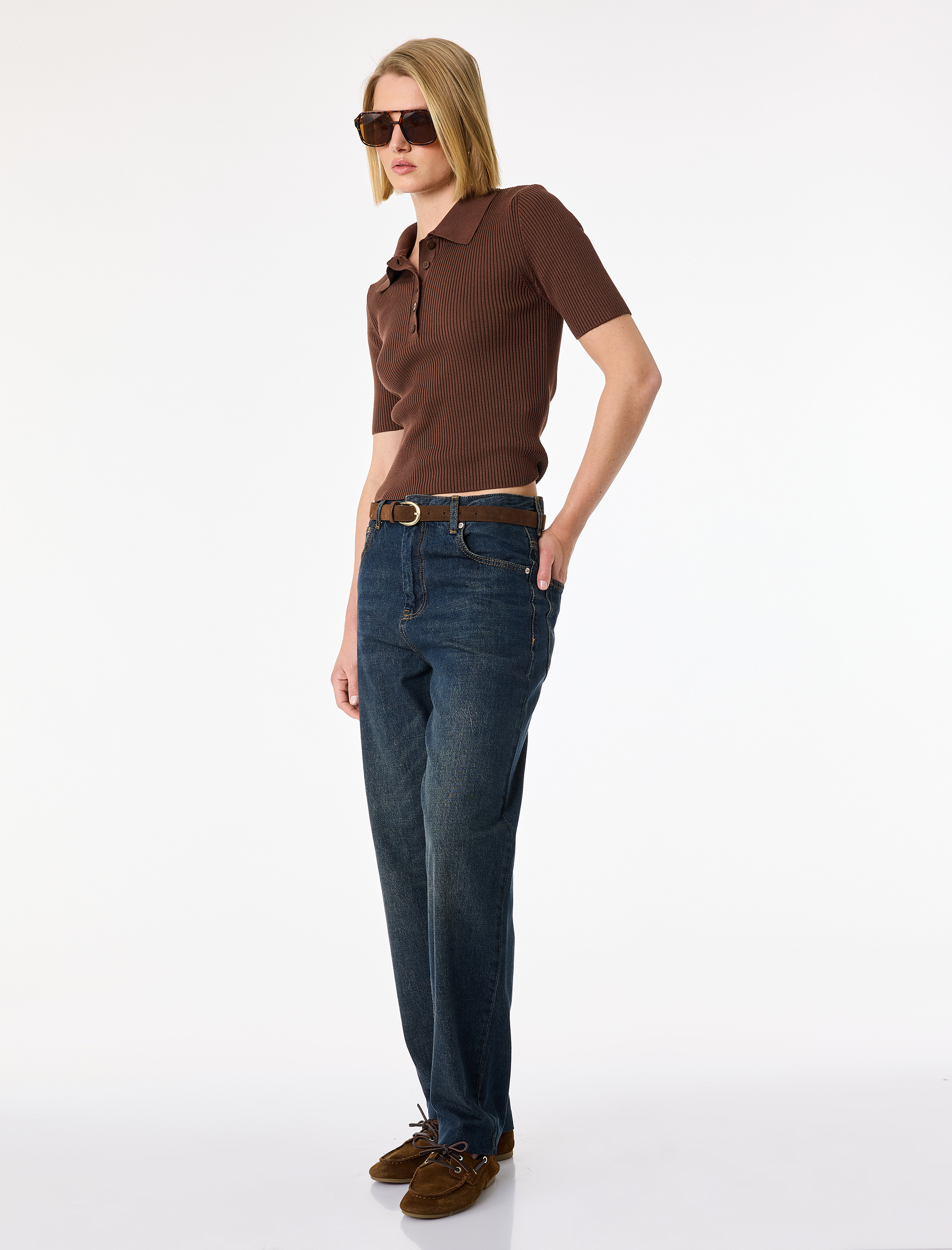   Pamuklu Düğmeli Cepli Normal Bel Düz Paça Denim Pantolon - Tapered Fit Jean