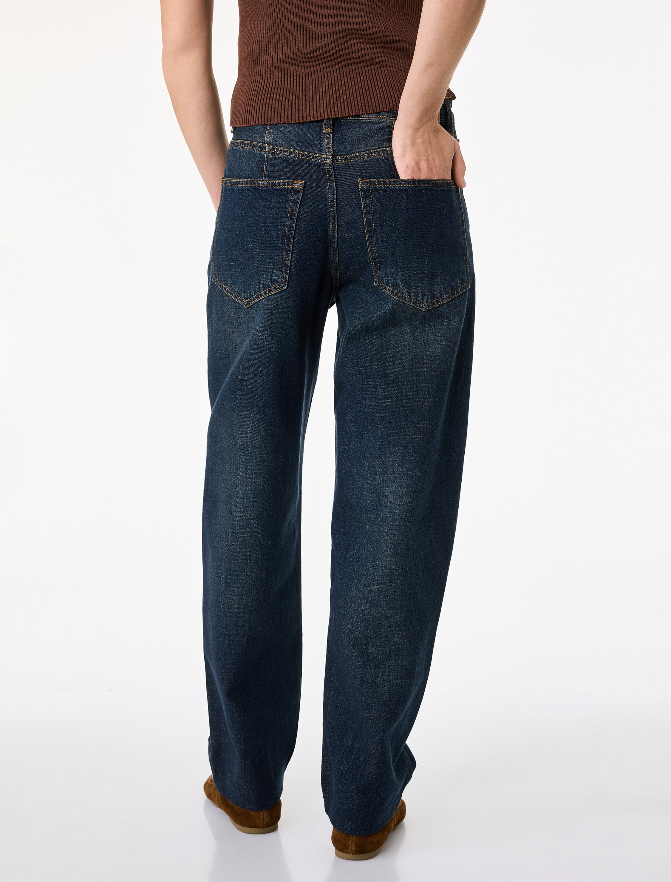   Pamuklu Düğmeli Cepli Normal Bel Düz Paça Denim Pantolon - Tapered Fit Jean