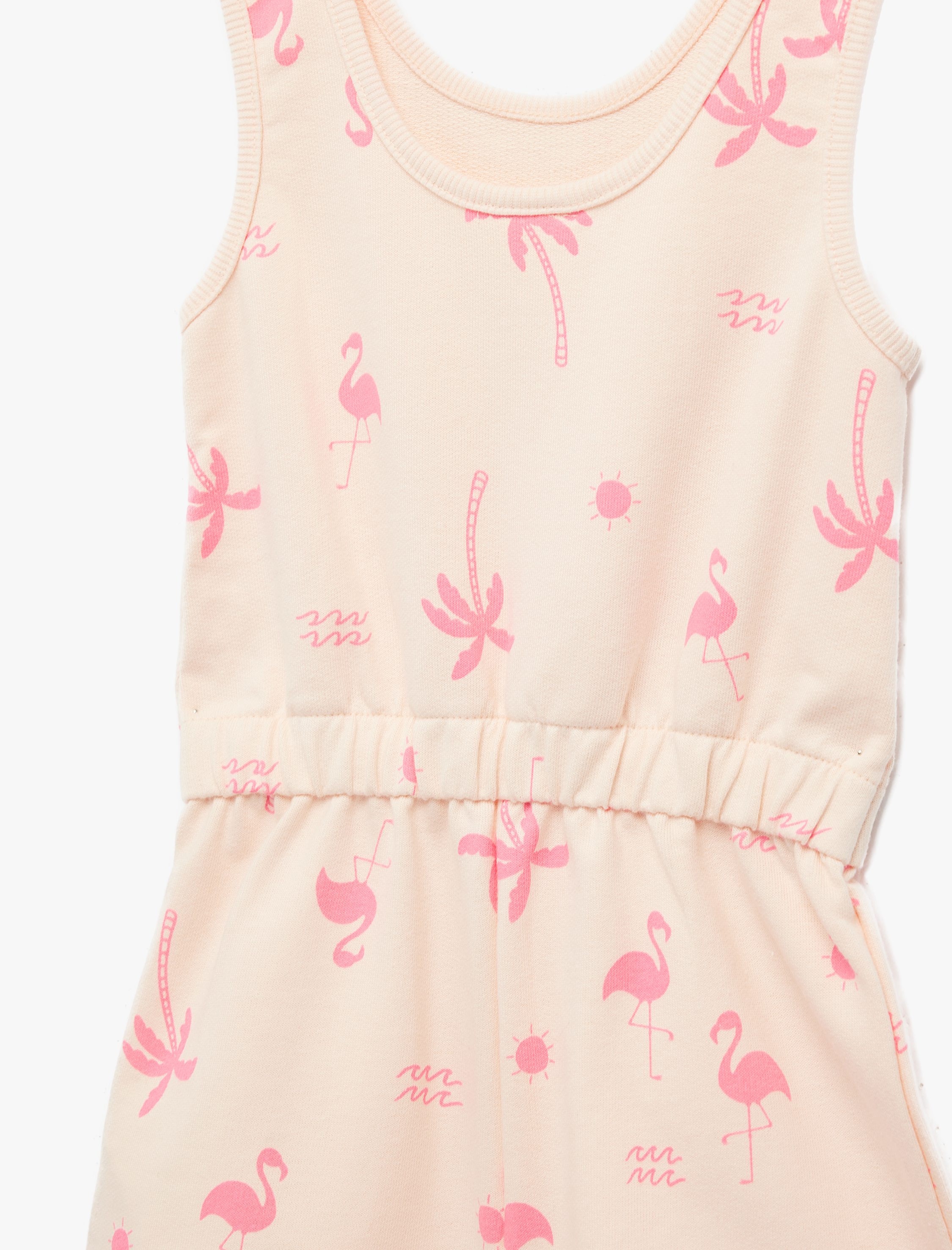  Kız Bebek Pamuklu Bisiklet Yaka Flamingo Baskılı Askılı Tulum