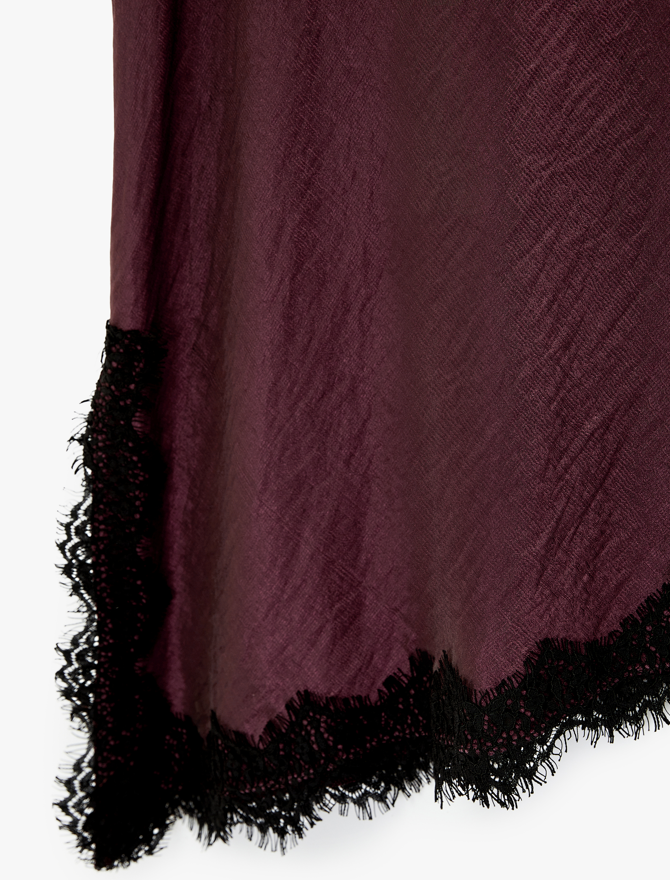 Asimetrik Kesim Dokulu Dantel Detaylı Midi Saten Etek - Görsel 6