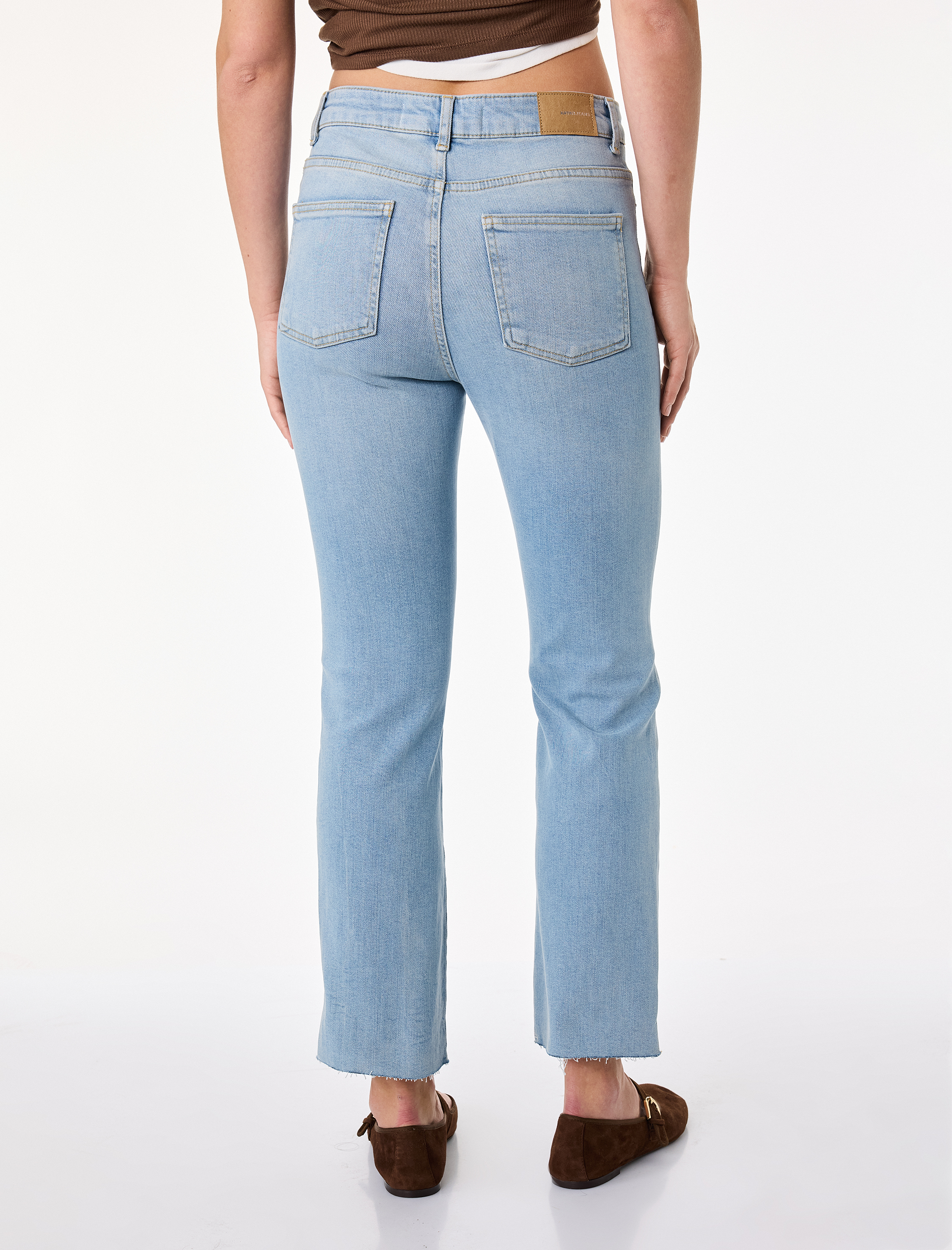   Normal Bel Dar Kesim Düğmeli Pamuklu İspanyol Paça Denim Pantolon - Flare Jeans